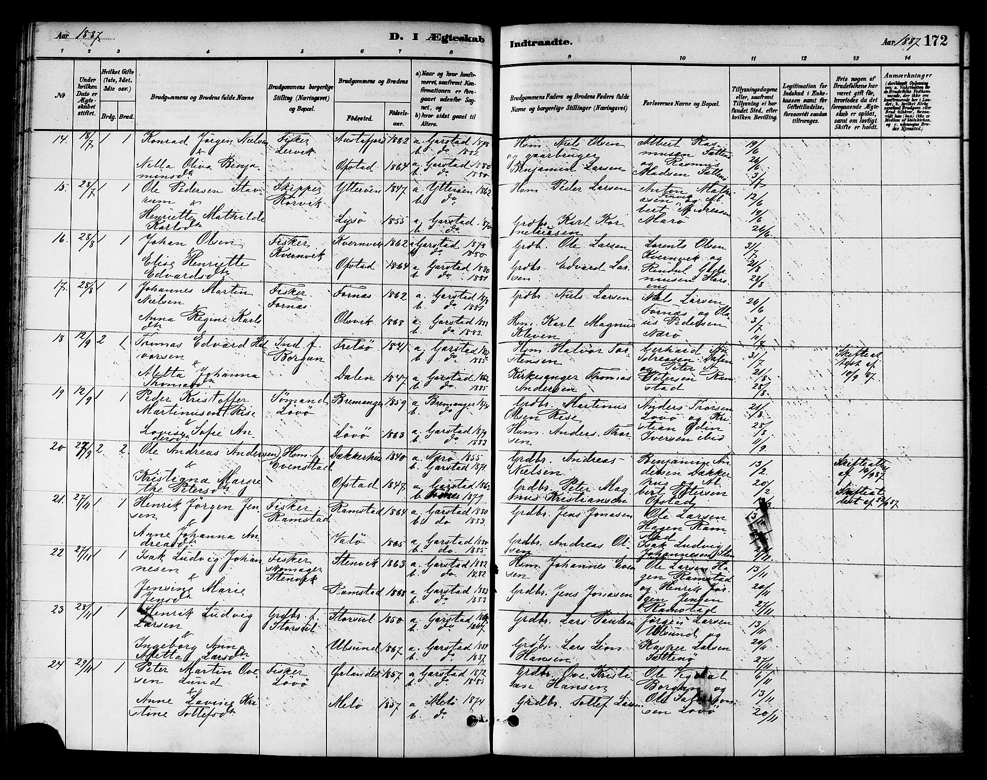 Ministerialprotokoller, klokkerbøker og fødselsregistre - Nord-Trøndelag, SAT/A-1458/786/L0686: Parish register (official) no. 786A02, 1880-1887, p. 172