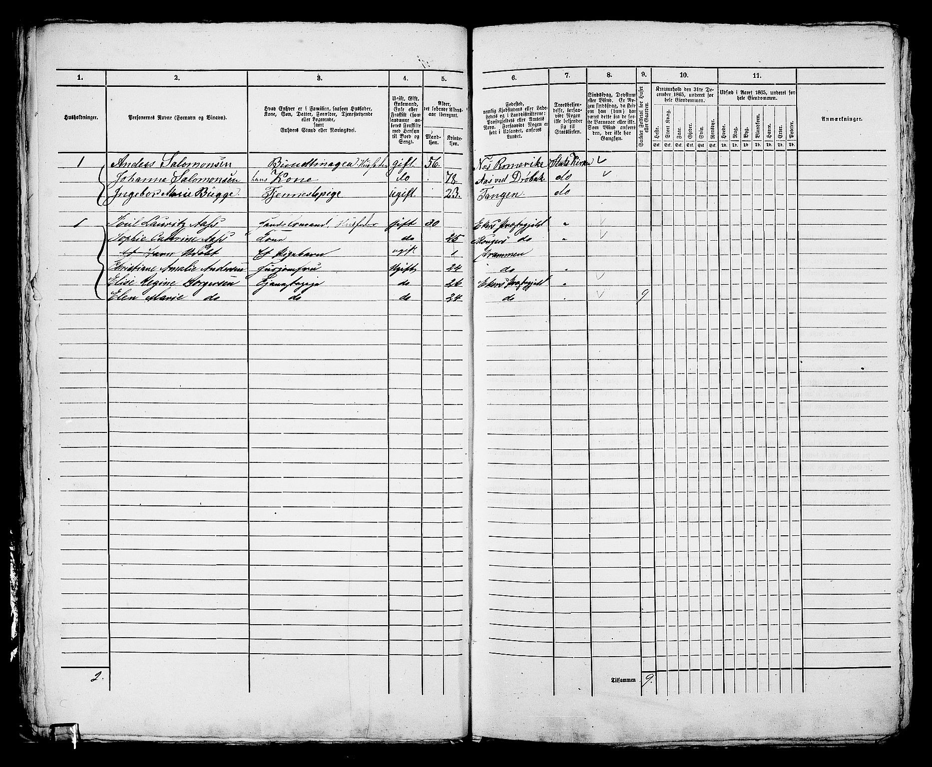 RA, 1865 census for Bragernes in Drammen, 1865, p. 664