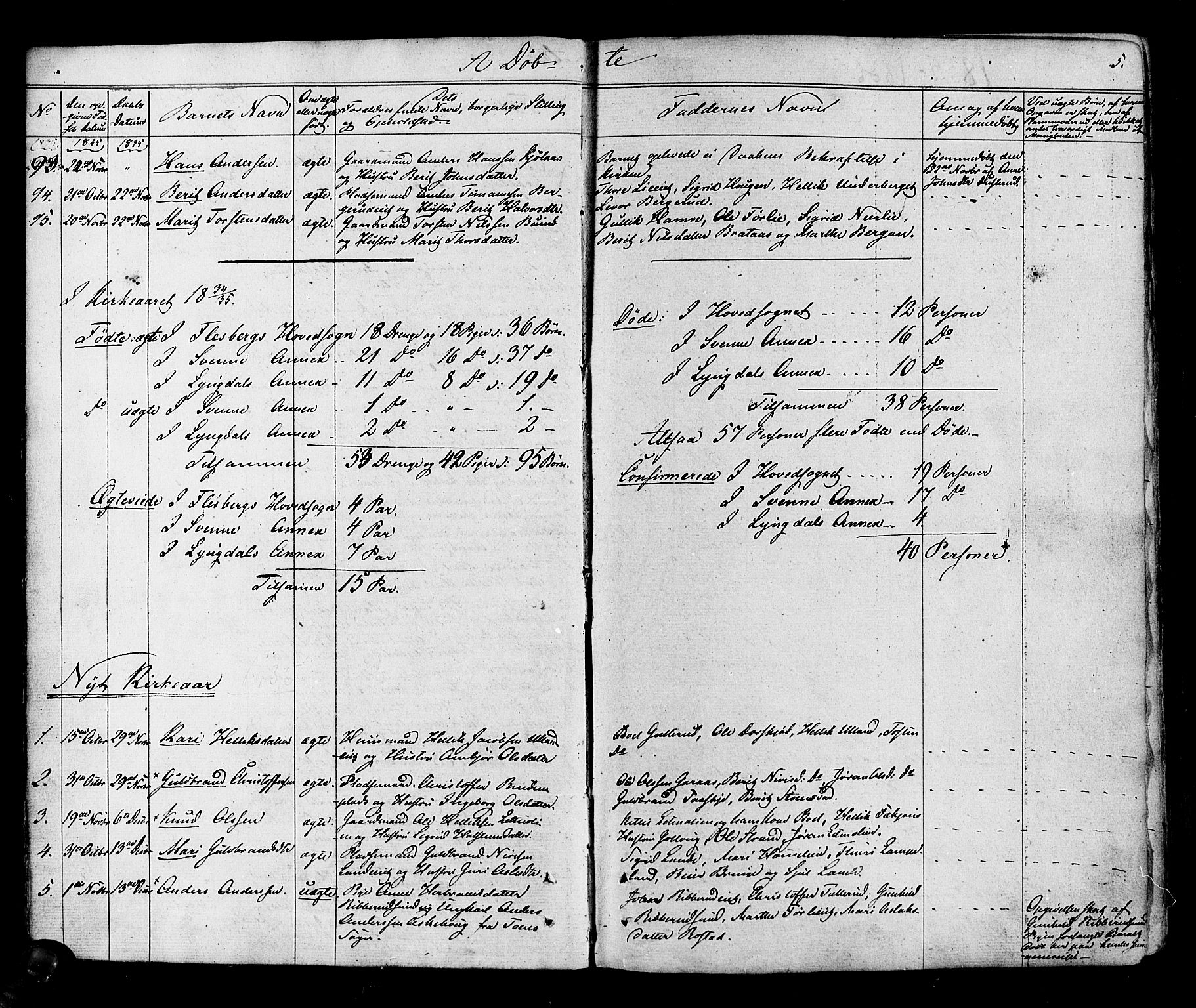 Flesberg kirkebøker, SAKO/A-18/F/Fa/L0006: Parish register (official) no. I 6, 1834-1860, p. 5