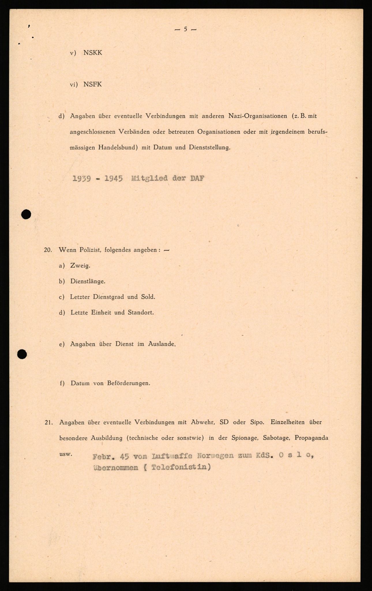 Forsvaret, Forsvarets overkommando II, AV/RA-RAFA-3915/D/Db/L0040: CI Questionaires. Tyske okkupasjonsstyrker i Norge. Østerrikere., 1945-1946, p. 163