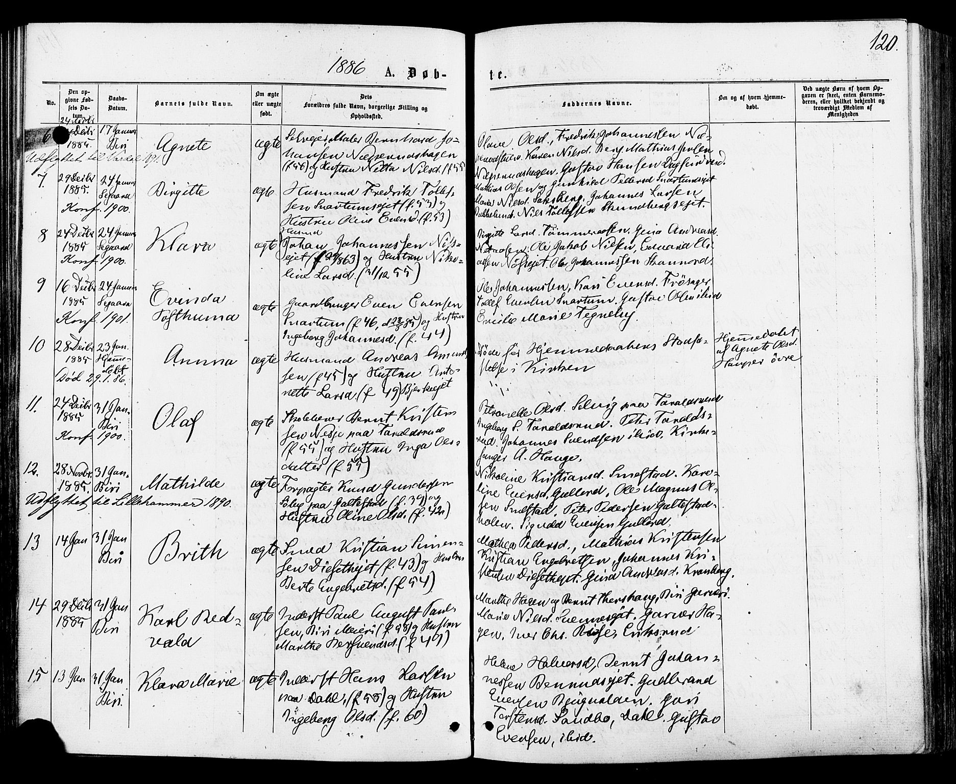 Biri prestekontor, SAH/PREST-096/H/Ha/Haa/L0006: Parish register (official) no. 6, 1877-1886, p. 120