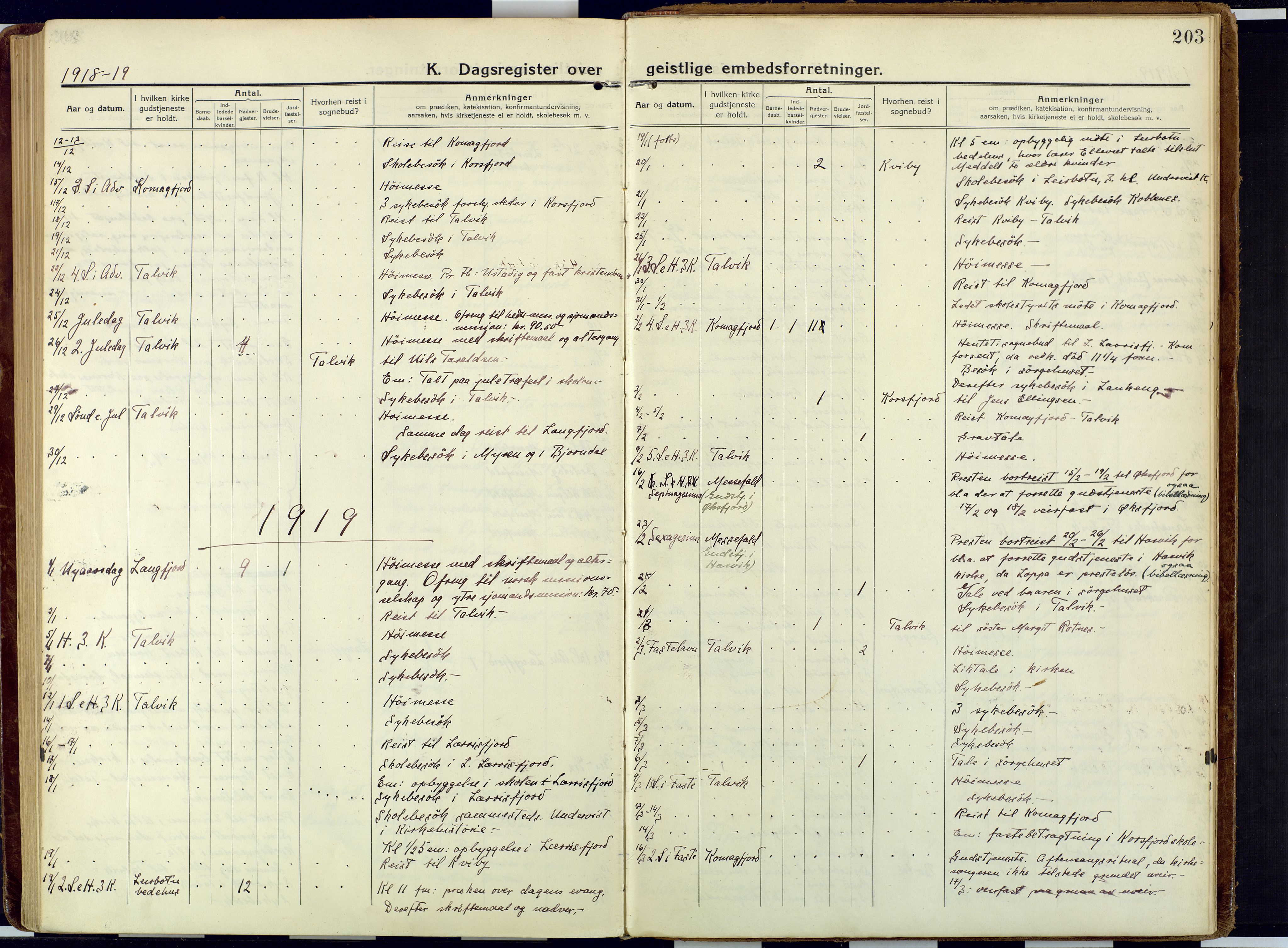 Talvik sokneprestkontor, SATØ/S-1337/H/Ha/L0018kirke: Parish register (official) no. 18, 1915-1924, p. 203