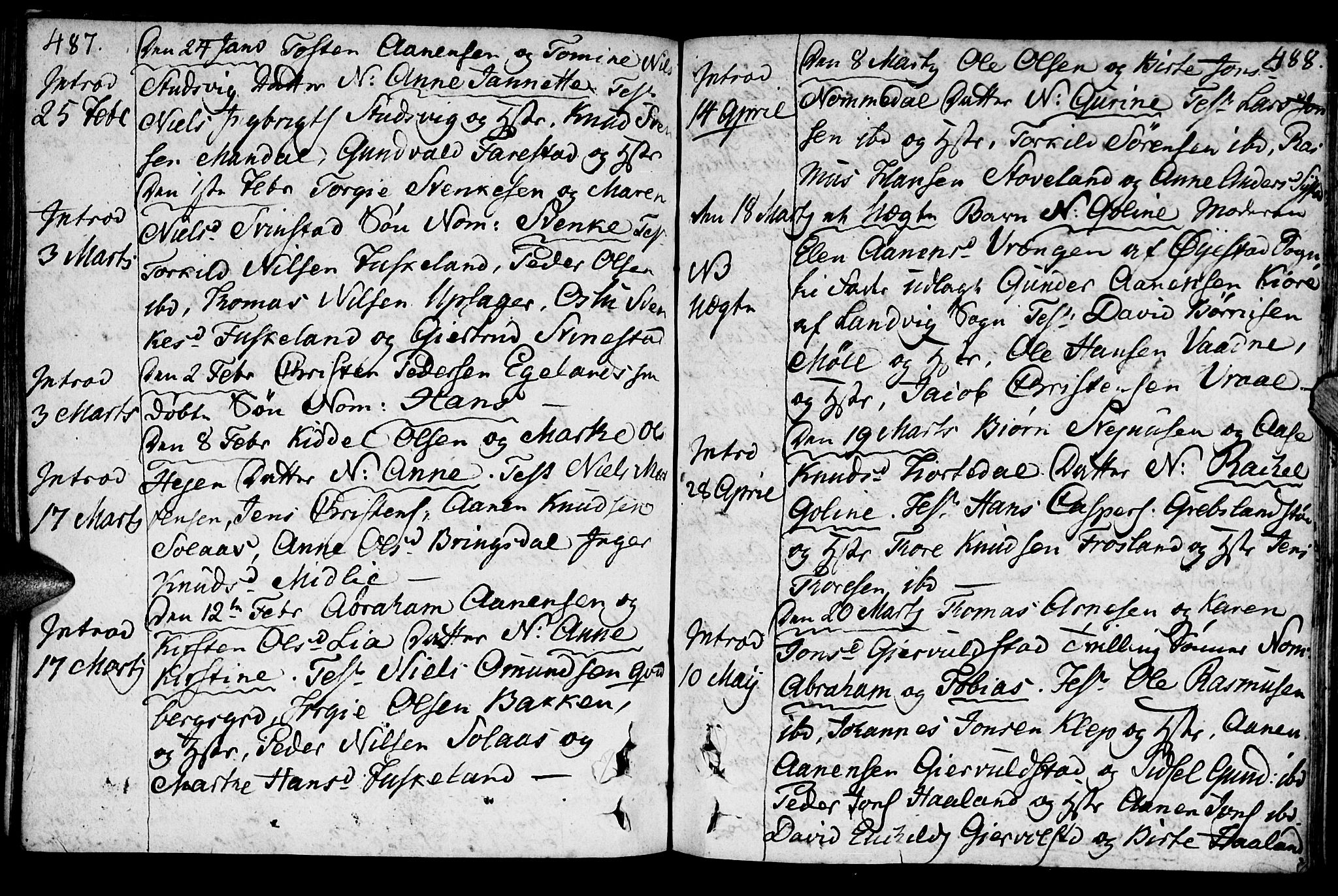 Holum sokneprestkontor, AV/SAK-1111-0022/F/Fa/Faa/L0003: Parish register (official) no. A 3, 1780-1821, p. 487-488