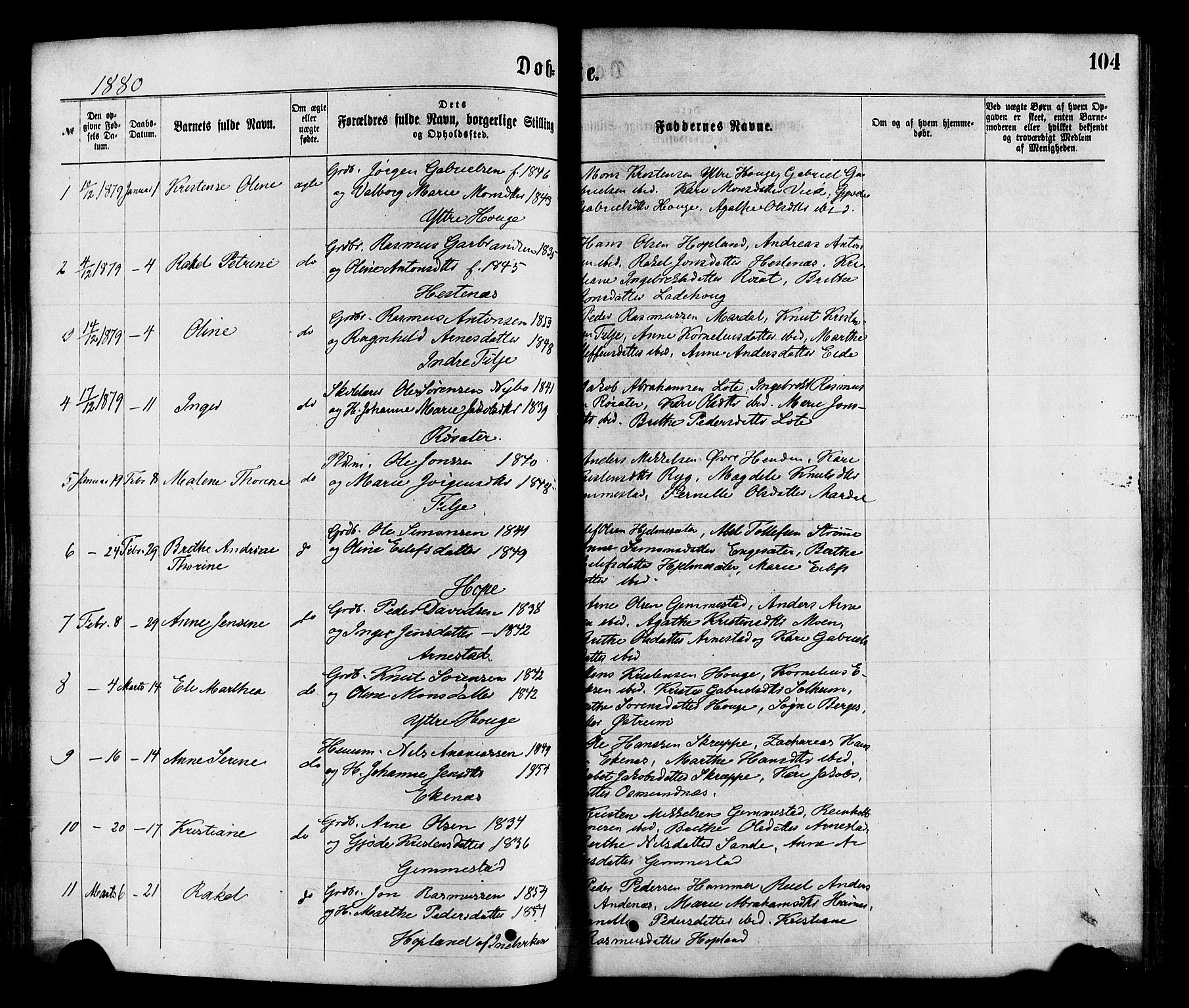 Gloppen sokneprestembete, AV/SAB-A-80101/H/Haa/Haaa/L0010: Parish register (official) no. A 10, 1871-1884, p. 104