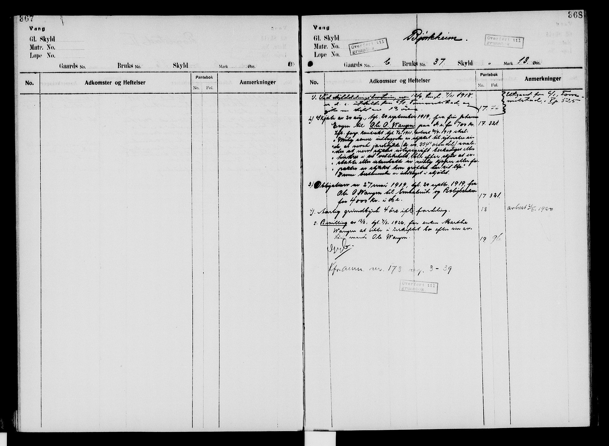 Nord-Hedmark sorenskriveri, SAH/TING-012/H/Ha/Had/Hade/L0005: Mortgage register no. 4.5, 1916-1940, p. 367-368