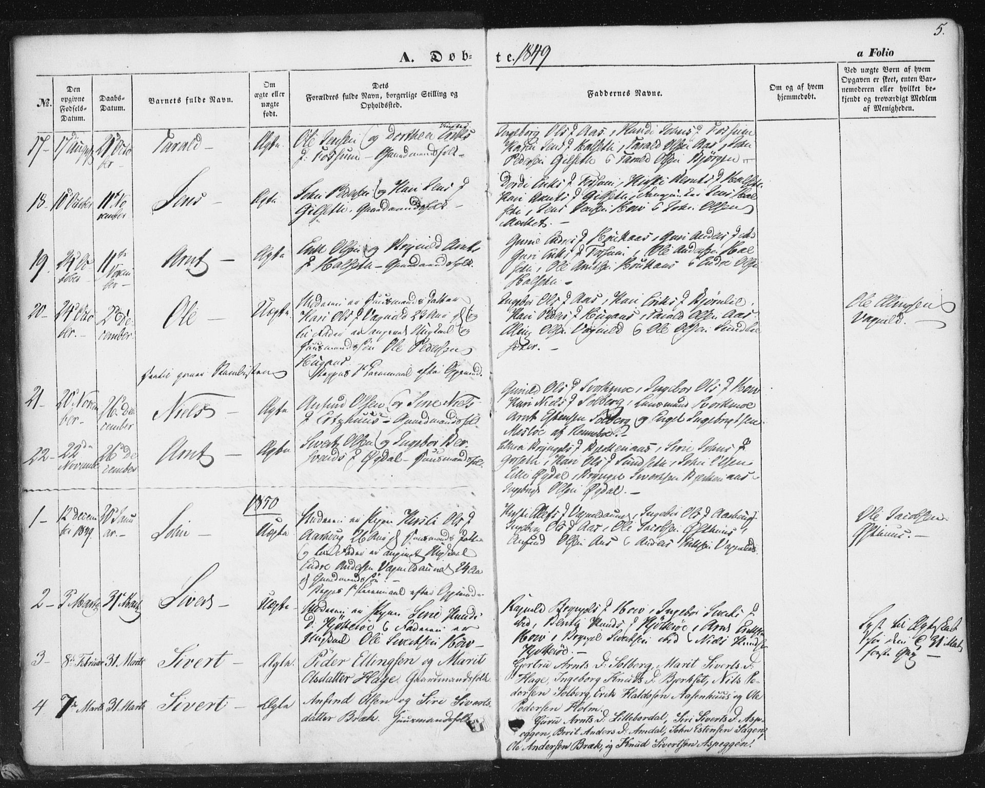 Ministerialprotokoller, klokkerbøker og fødselsregistre - Sør-Trøndelag, SAT/A-1456/689/L1038: Parish register (official) no. 689A03, 1848-1872, p. 5