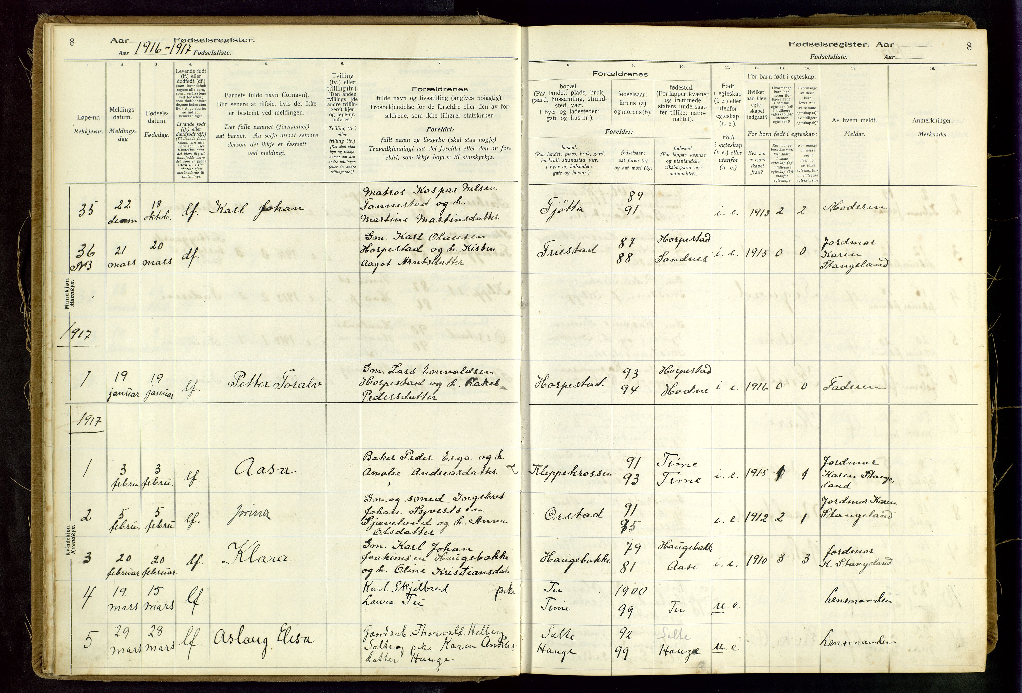 Klepp sokneprestkontor, AV/SAST-A-101803/001/704BAA/L0001: Birth register no. 1, 1916-1948, p. 8