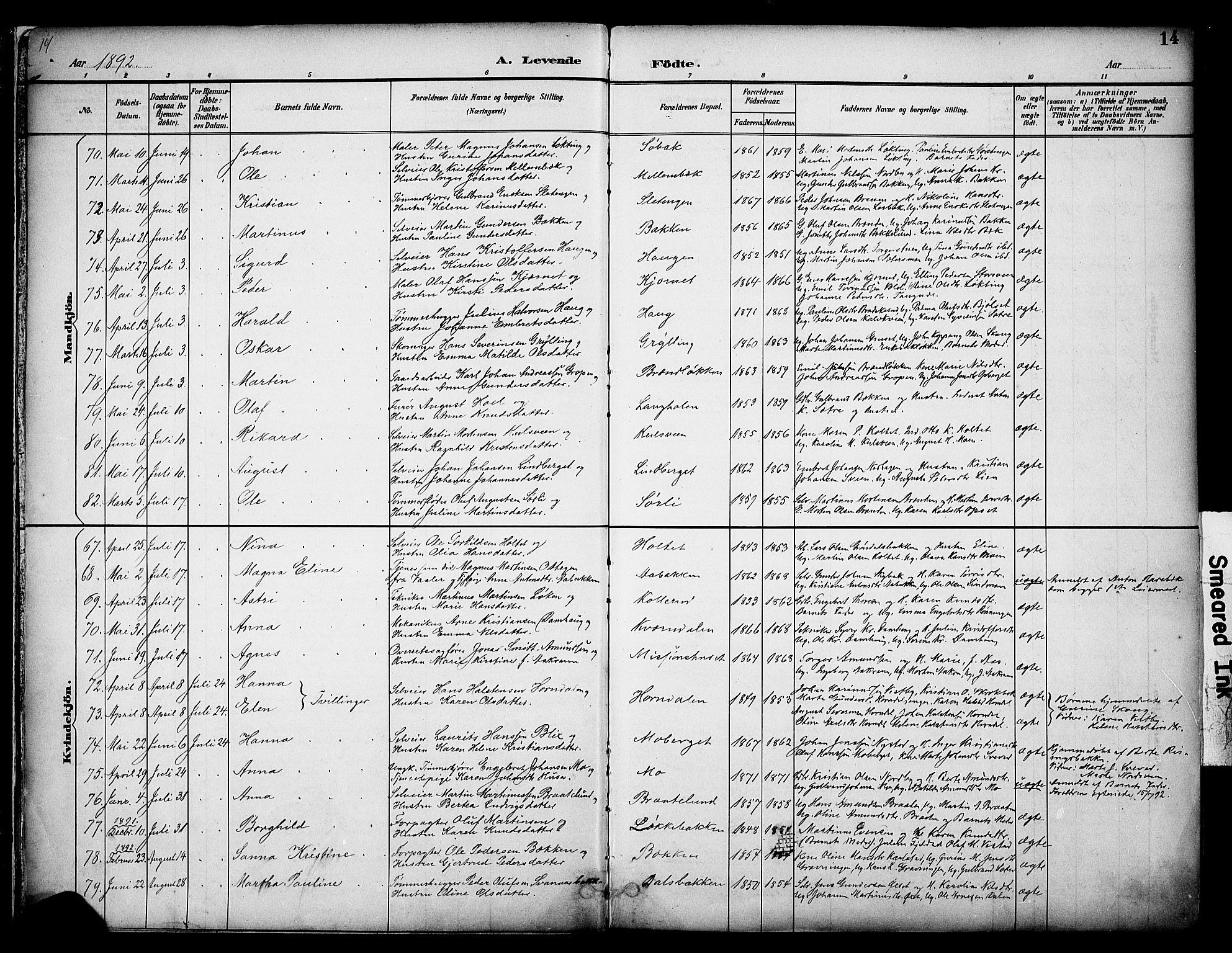 Elverum prestekontor, AV/SAH-PREST-044/H/Ha/Haa/L0014: Parish register (official) no. 14, 1891-1909, p. 14