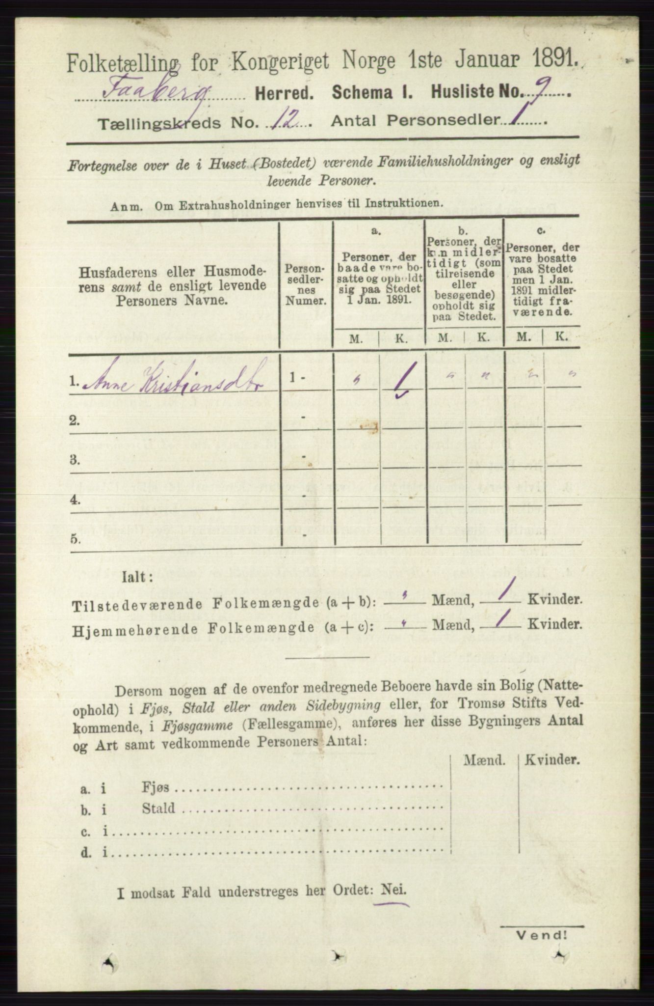 RA, 1891 census for 0524 Fåberg, 1891, p. 4701