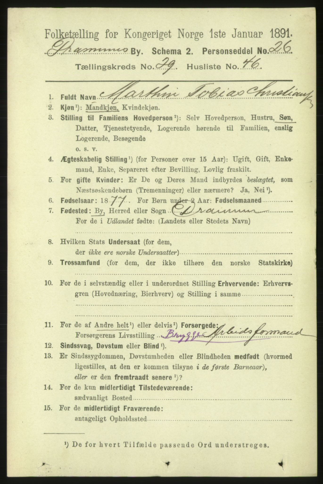 RA, 1891 census for 0602 Drammen, 1891, p. 18069