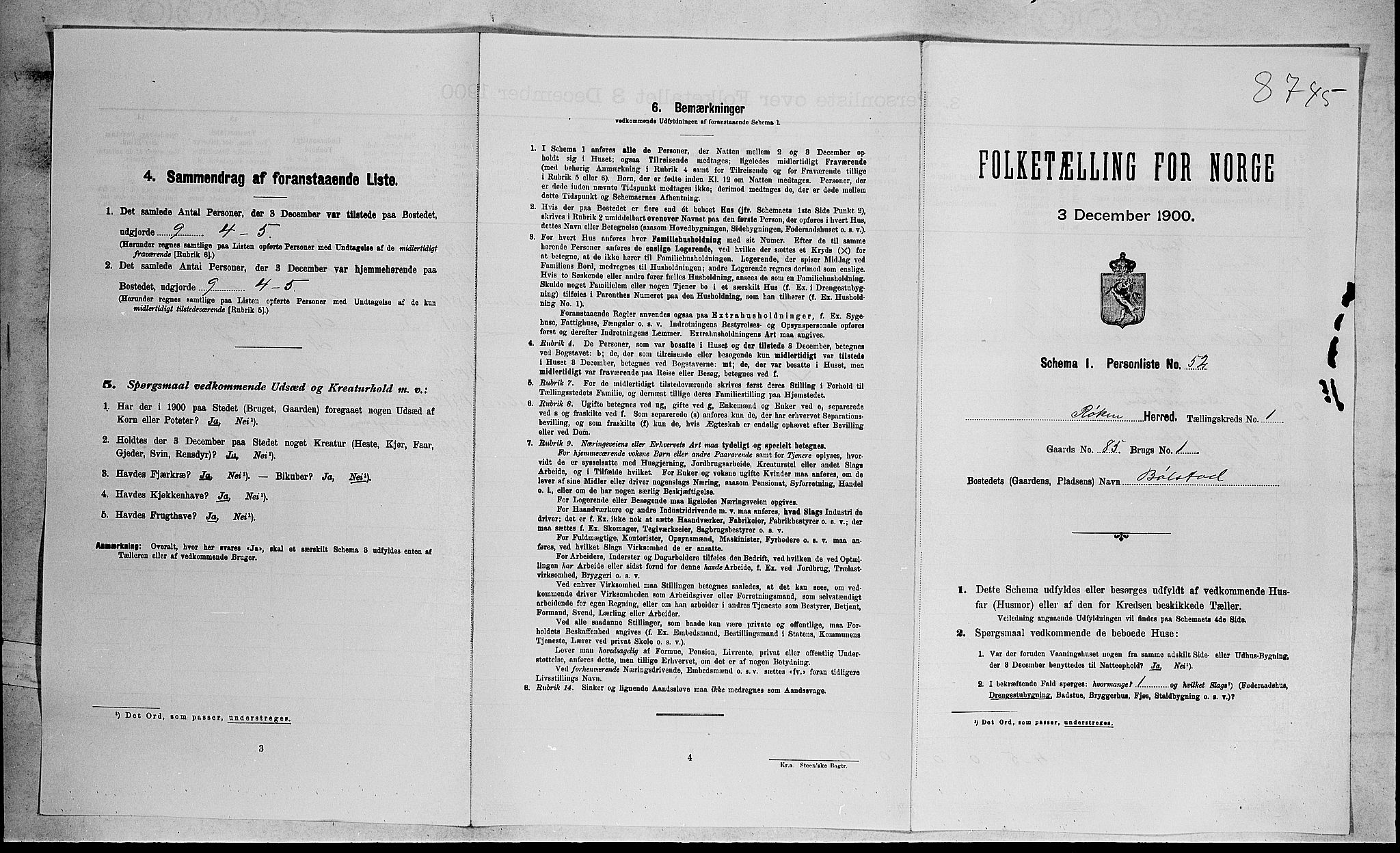 RA, 1900 census for Røyken, 1900, p. 134