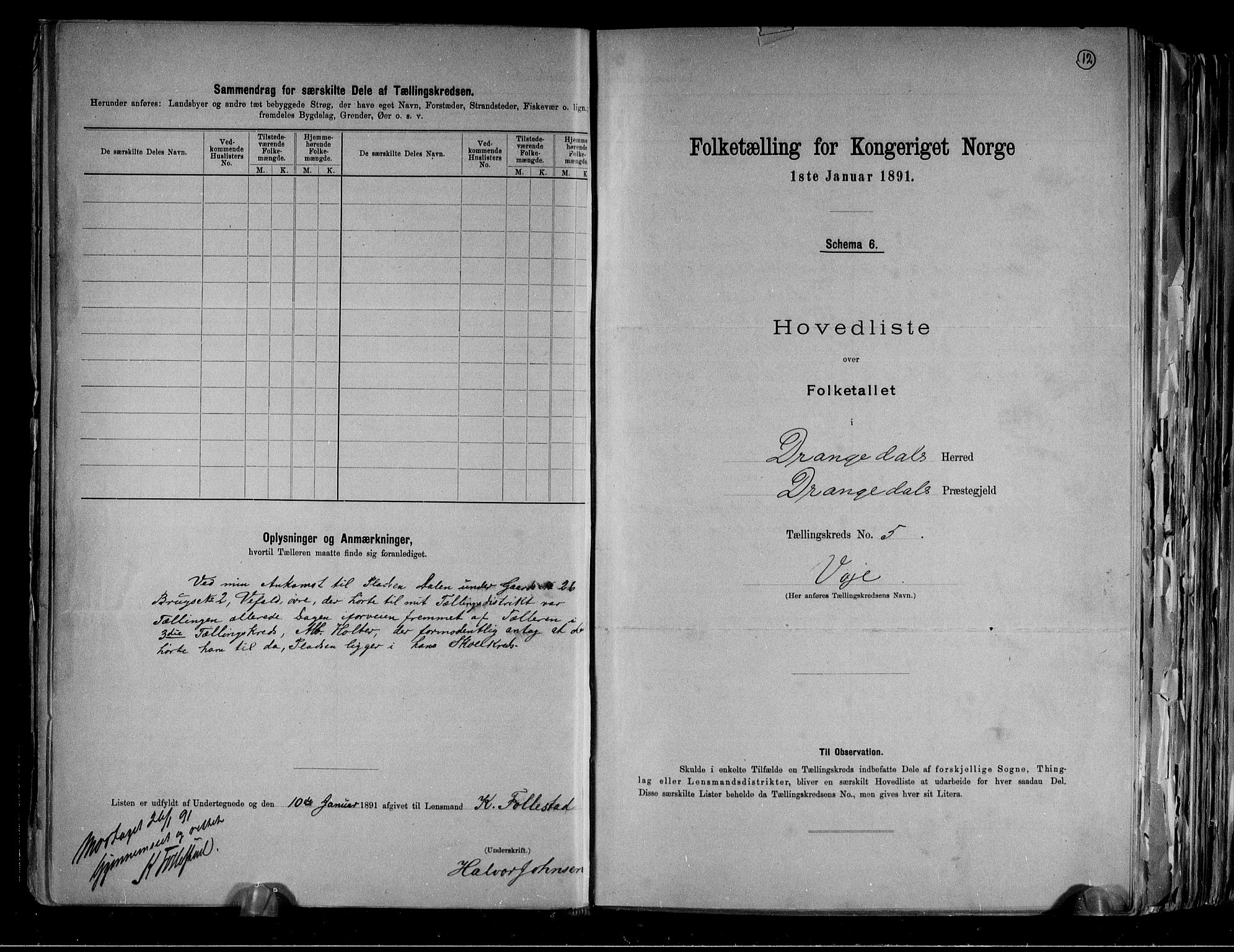 RA, 1891 census for 0817 Drangedal, 1891, p. 12