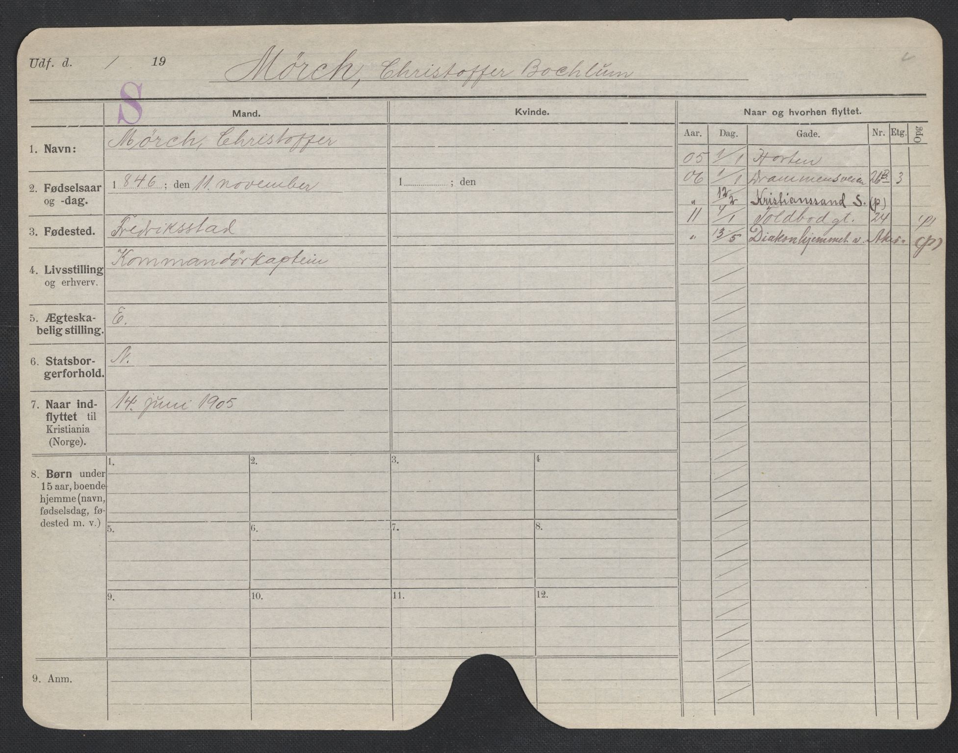 Oslo folkeregister, Registerkort, AV/SAO-A-11715/F/Fa/Fac/L0007: Menn, 1906-1914, p. 1000a