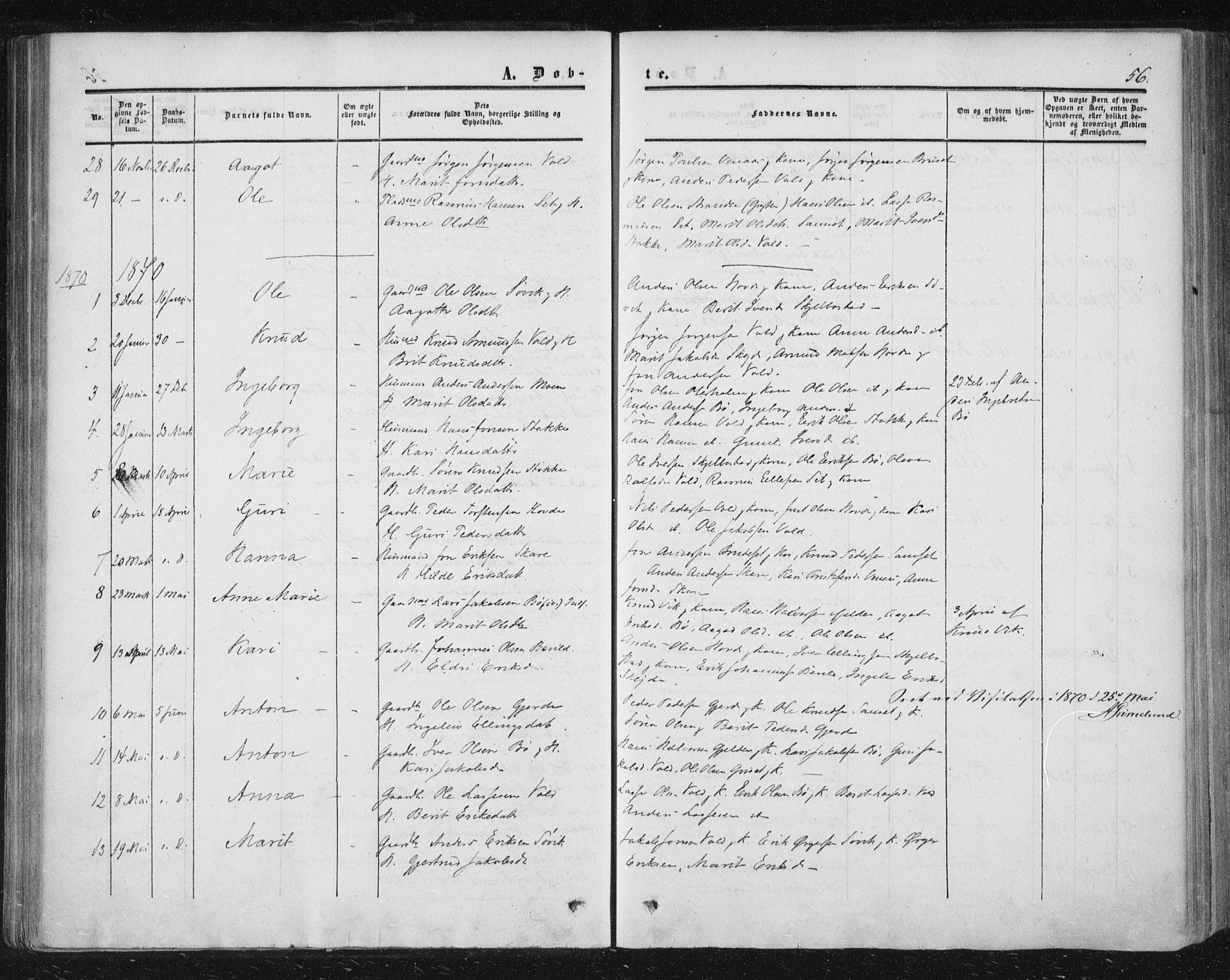 Ministerialprotokoller, klokkerbøker og fødselsregistre - Møre og Romsdal, AV/SAT-A-1454/543/L0562: Parish register (official) no. 543A02, 1854-1884, p. 56