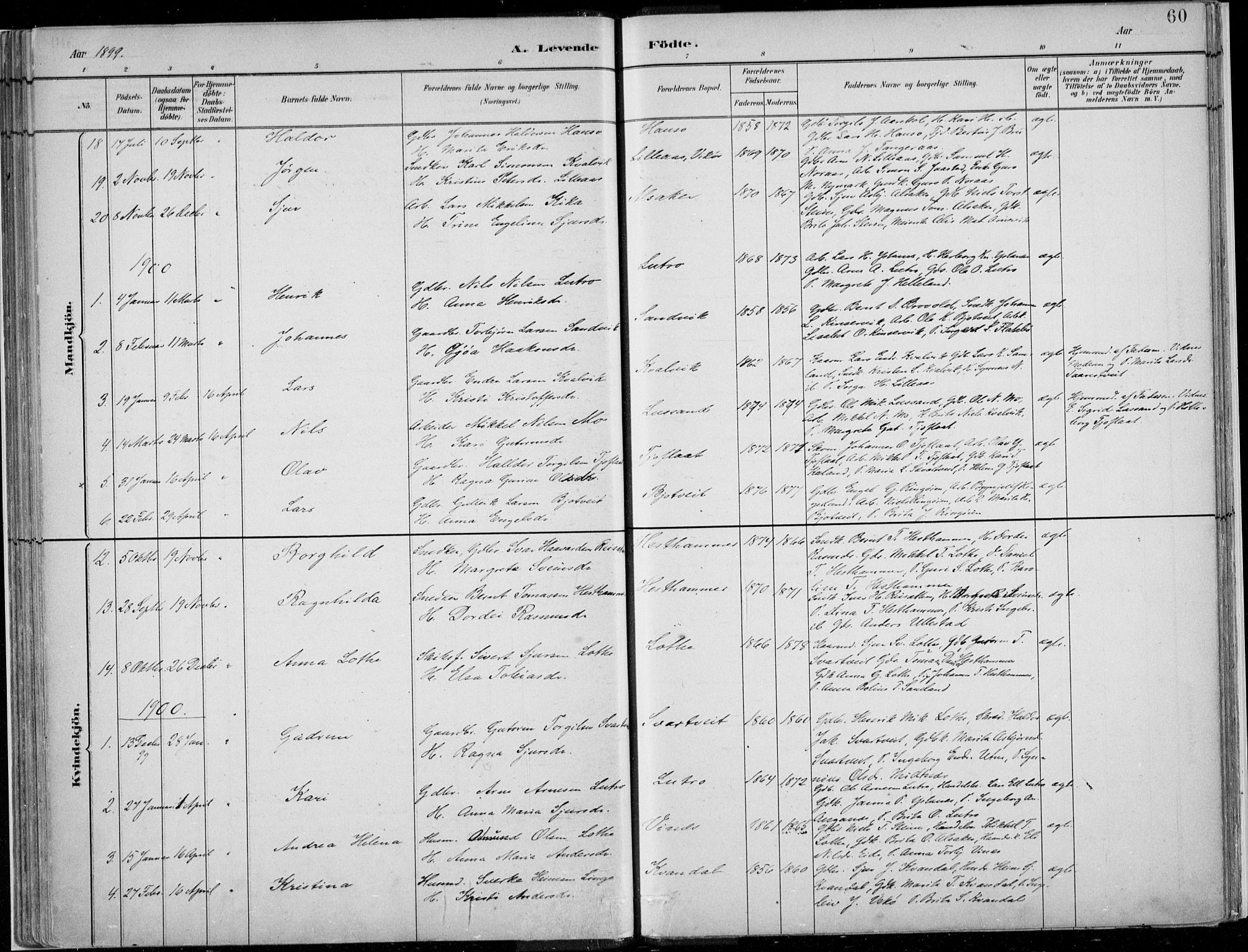 Ullensvang sokneprestembete, SAB/A-78701/H/Haa: Parish register (official) no. E  1, 1882-1921, p. 60