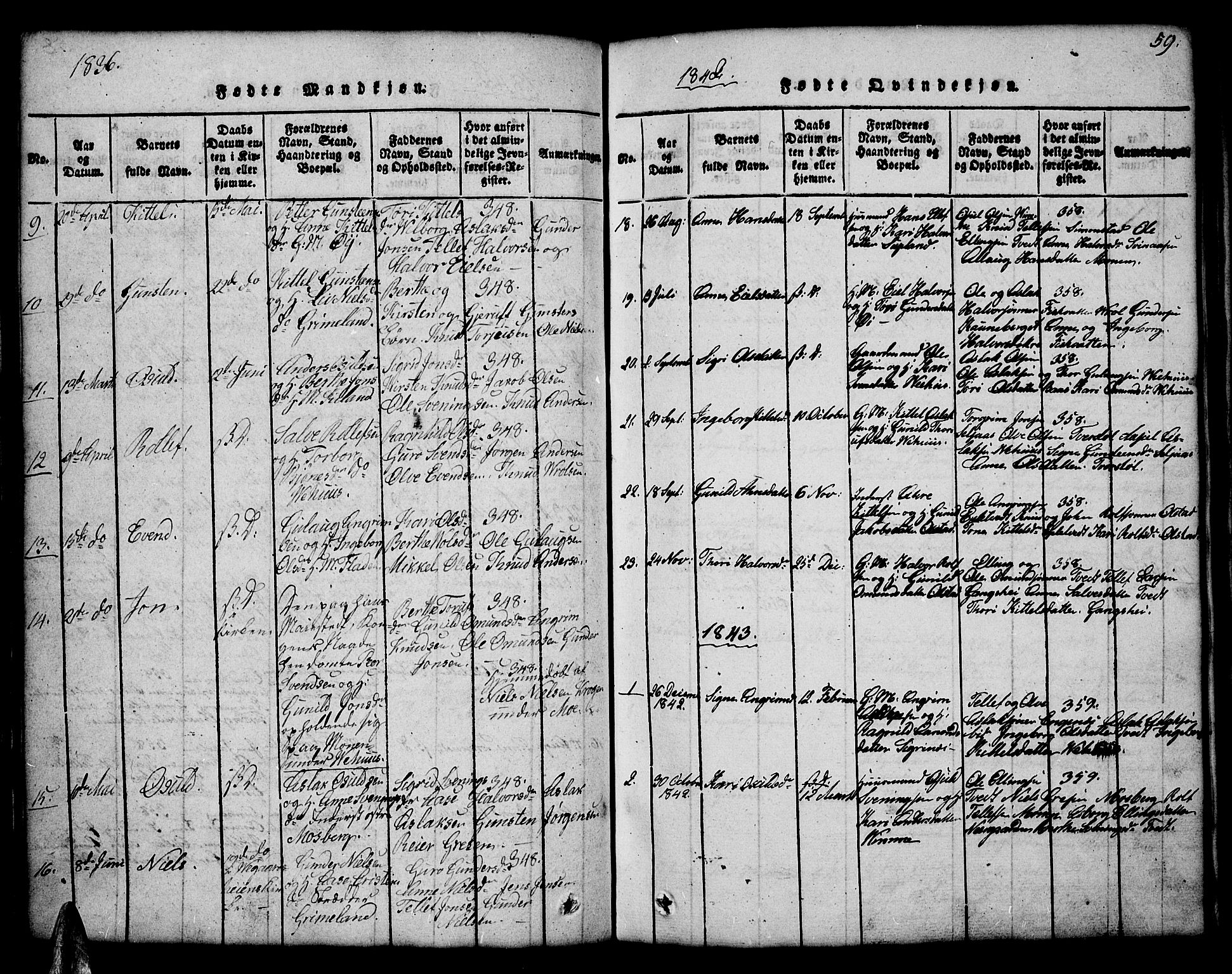 Åmli sokneprestkontor, AV/SAK-1111-0050/F/Fb/Fbc/L0001: Parish register (copy) no. B 1, 1816-1867, p. 59