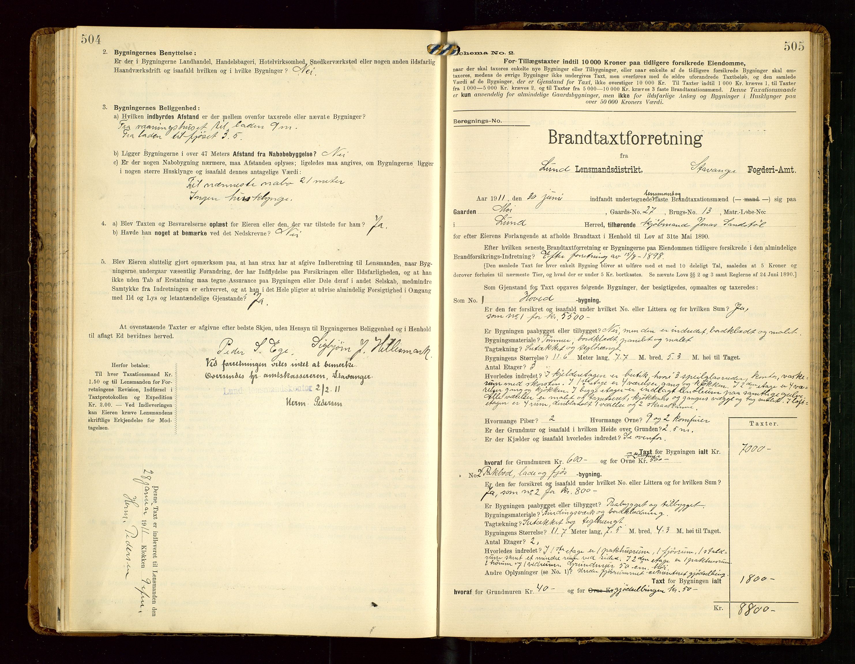 Lund lensmannskontor, AV/SAST-A-100303/Gob/L0002: "Brandtakstprotokol", 1908-1918, p. 504-505