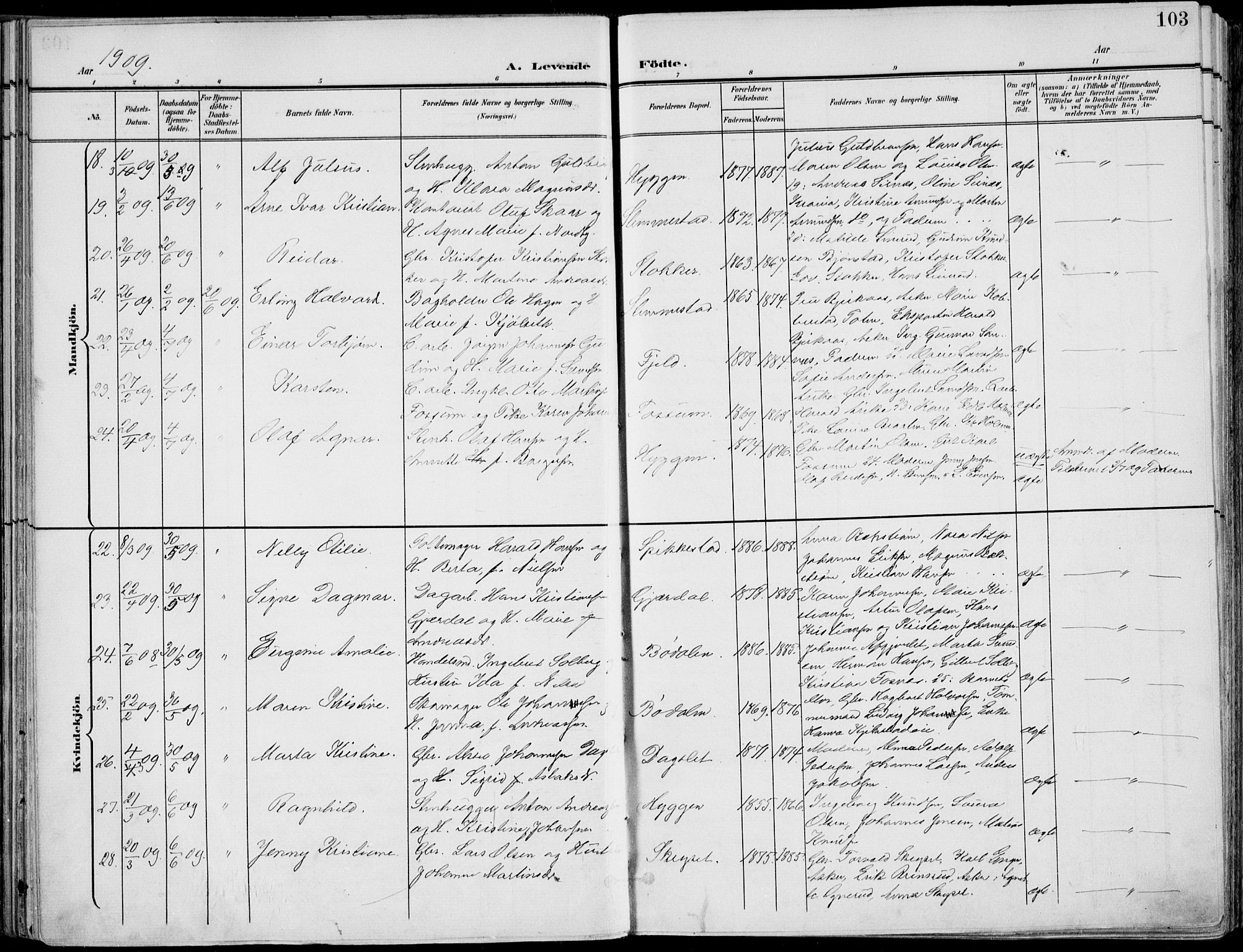 Røyken kirkebøker, AV/SAKO-A-241/F/Fa/L0009: Parish register (official) no. 9, 1898-1911, p. 103