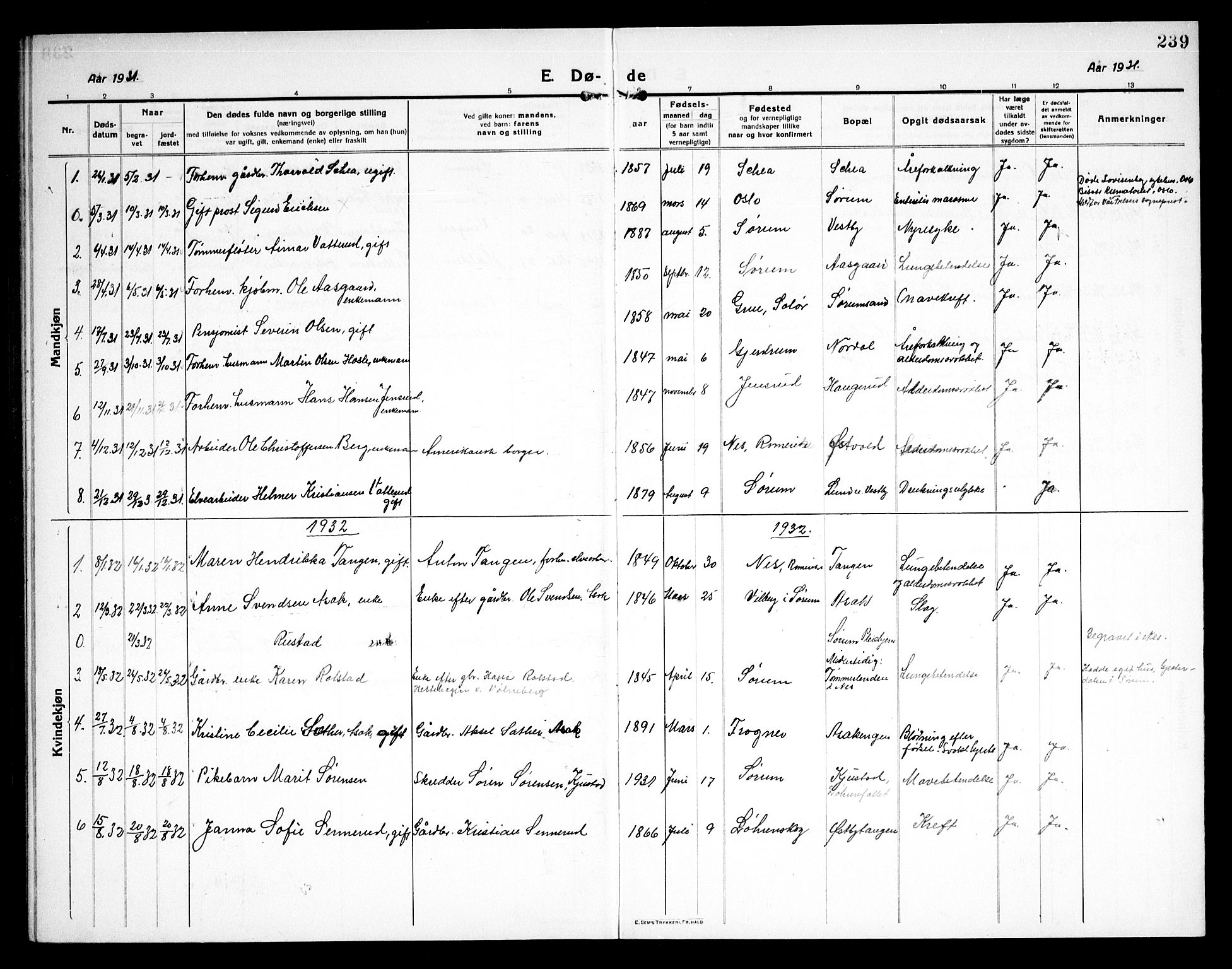 Sørum prestekontor Kirkebøker, AV/SAO-A-10303/G/Ga/L0008: Parish register (copy) no. I 8, 1917-1934, p. 239