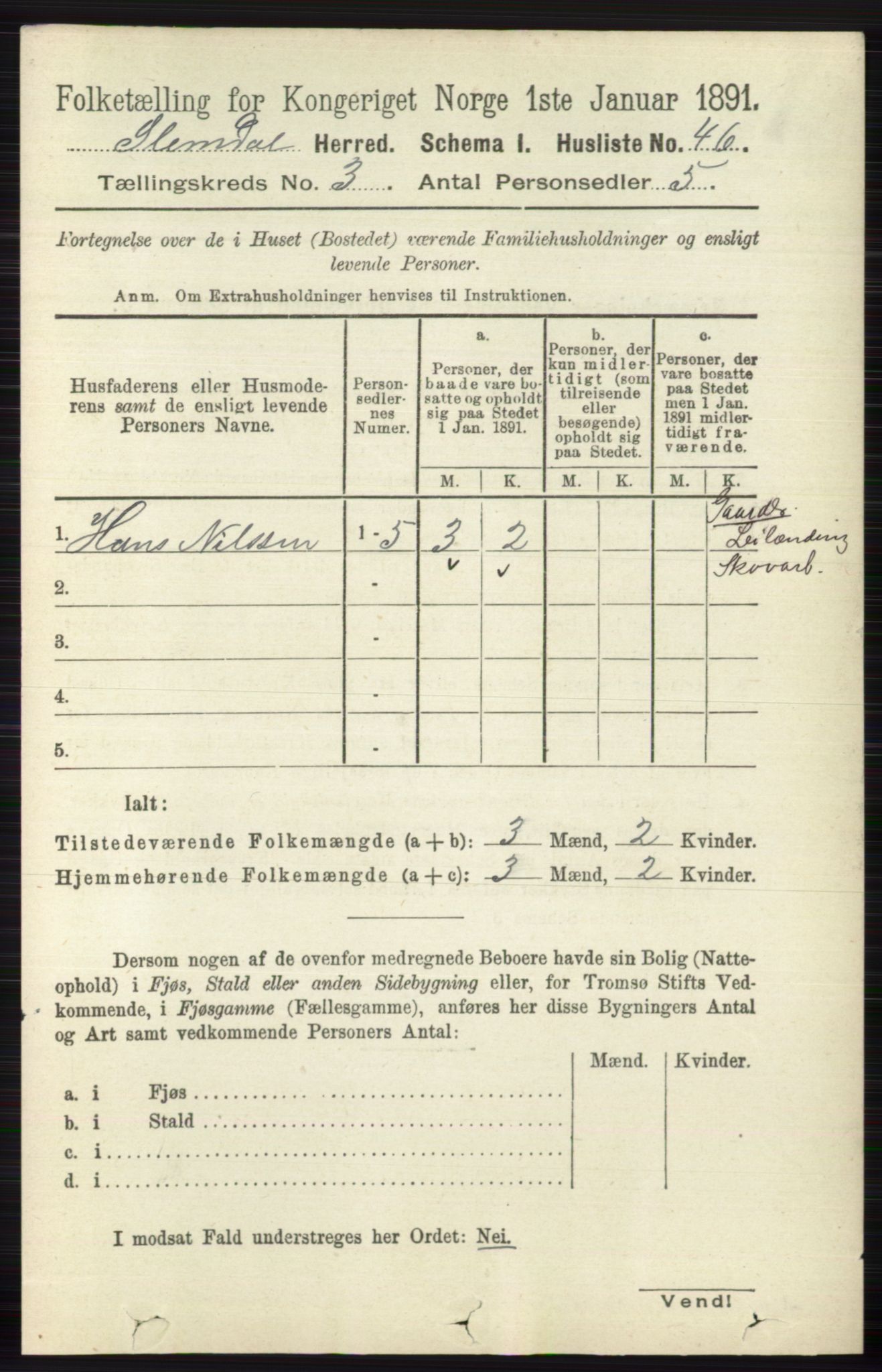 RA, 1891 census for 0811 Slemdal, 1891, p. 750