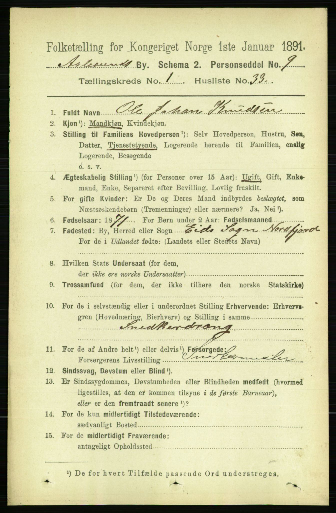 RA, 1891 census for 1501 Ålesund, 1891, p. 1637