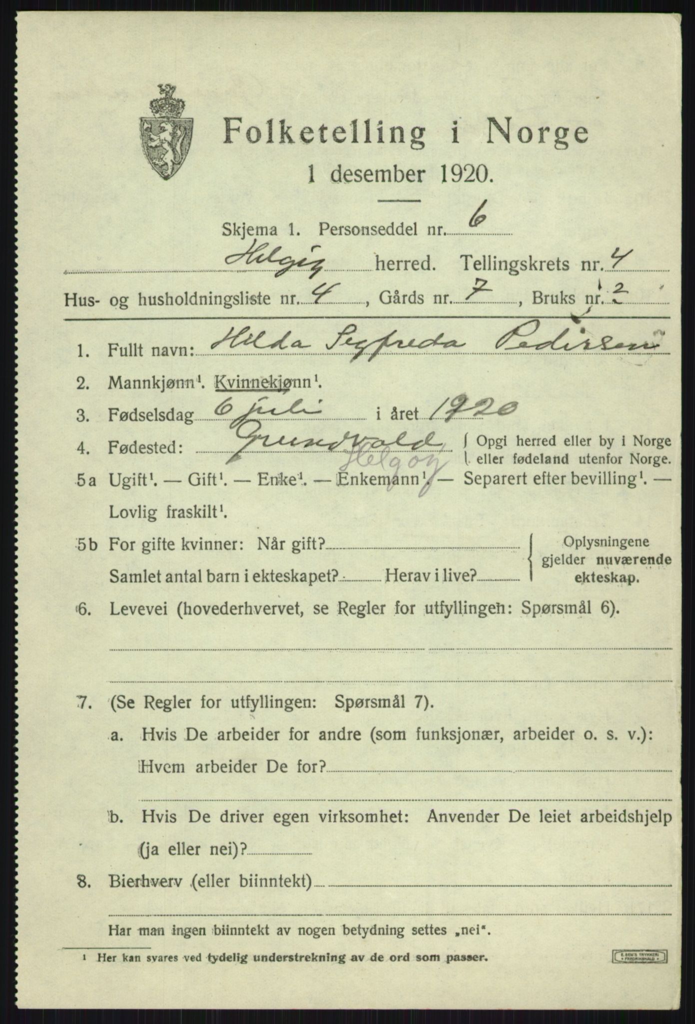 SATØ, 1920 census for Helgøy, 1920, p. 1702