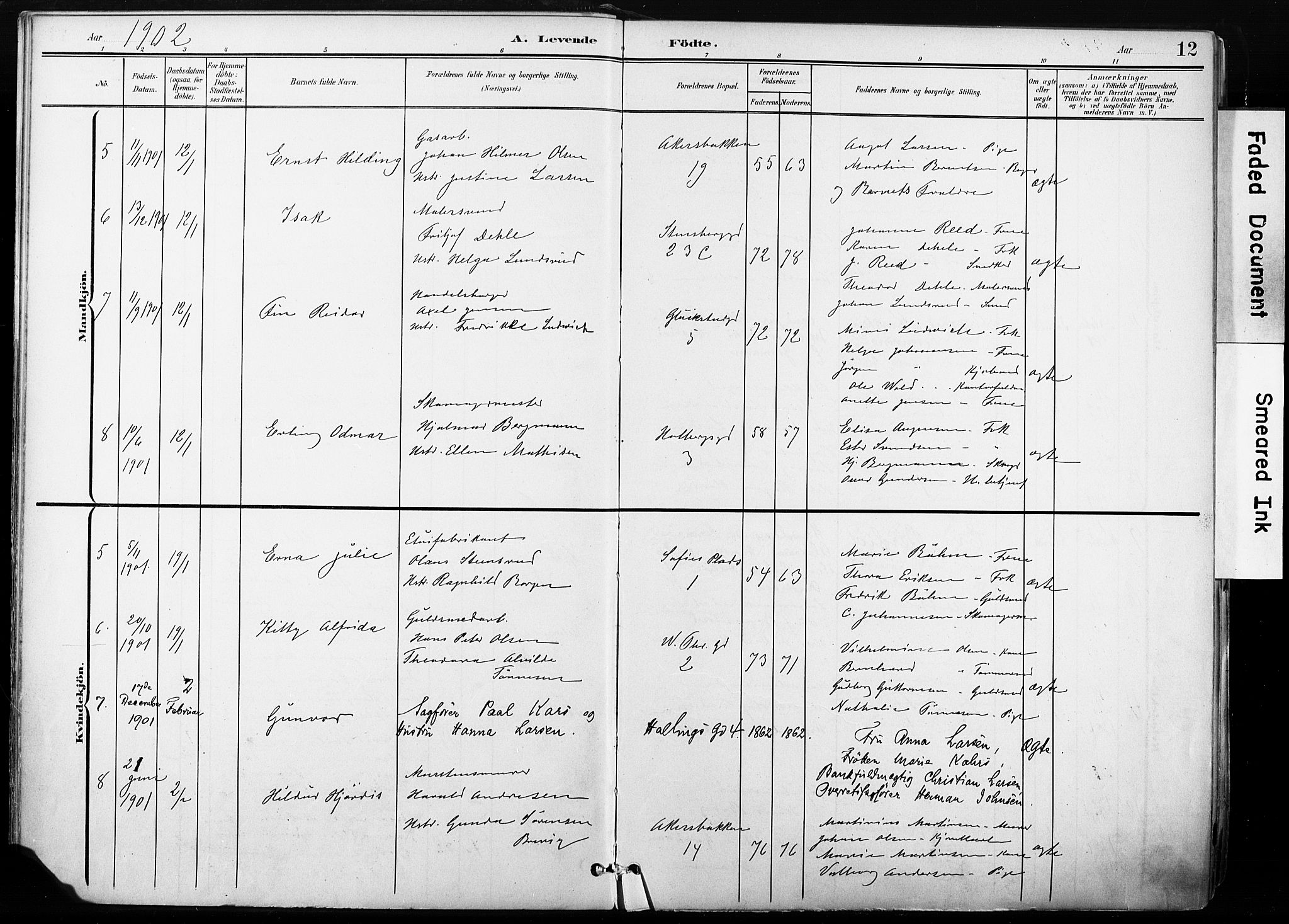 Gamle Aker prestekontor Kirkebøker, SAO/A-10617a/F/L0013: Parish register (official) no. 13, 1901-1908, p. 12