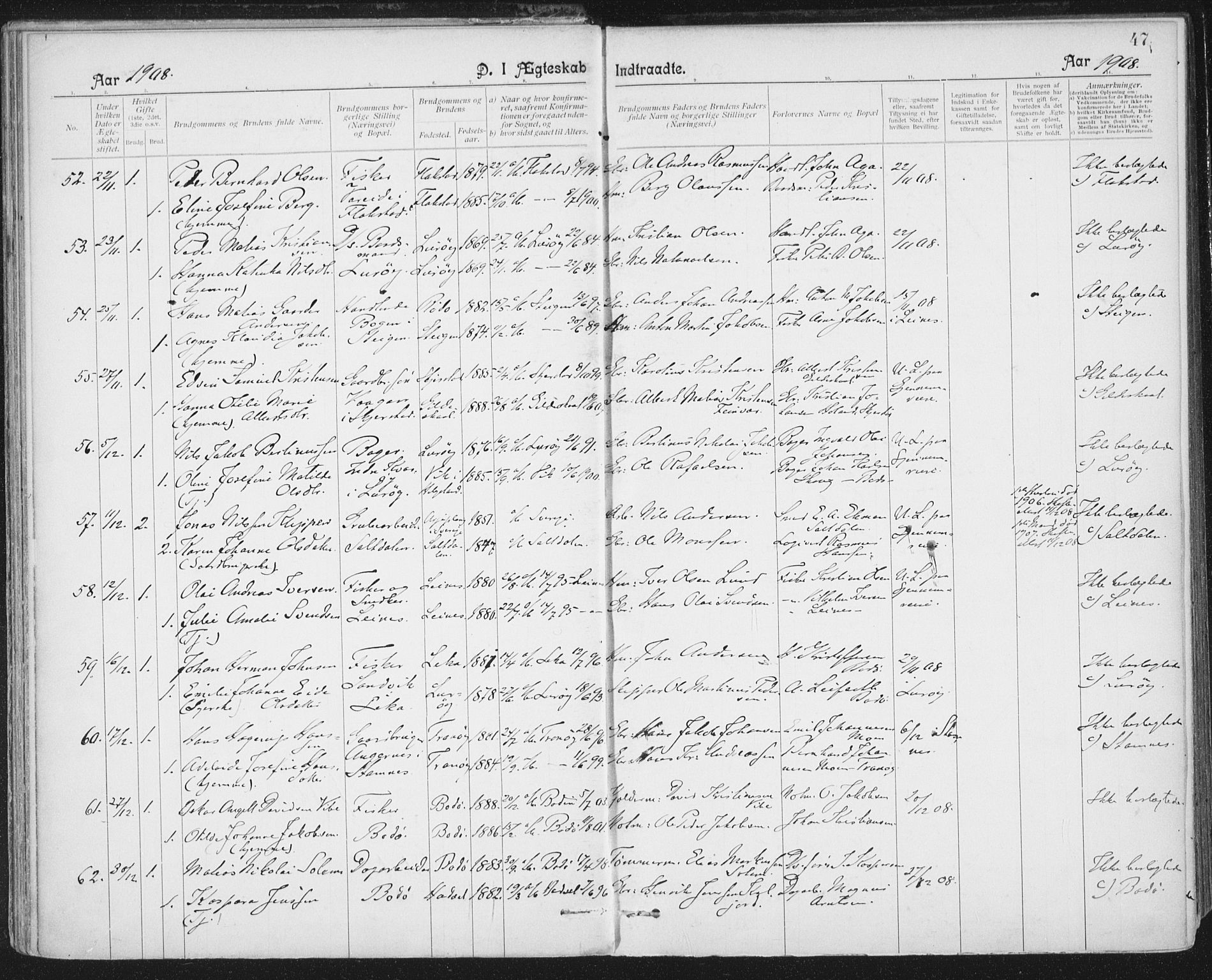 Ministerialprotokoller, klokkerbøker og fødselsregistre - Nordland, SAT/A-1459/801/L0012: Parish register (official) no. 801A12, 1900-1916, p. 47
