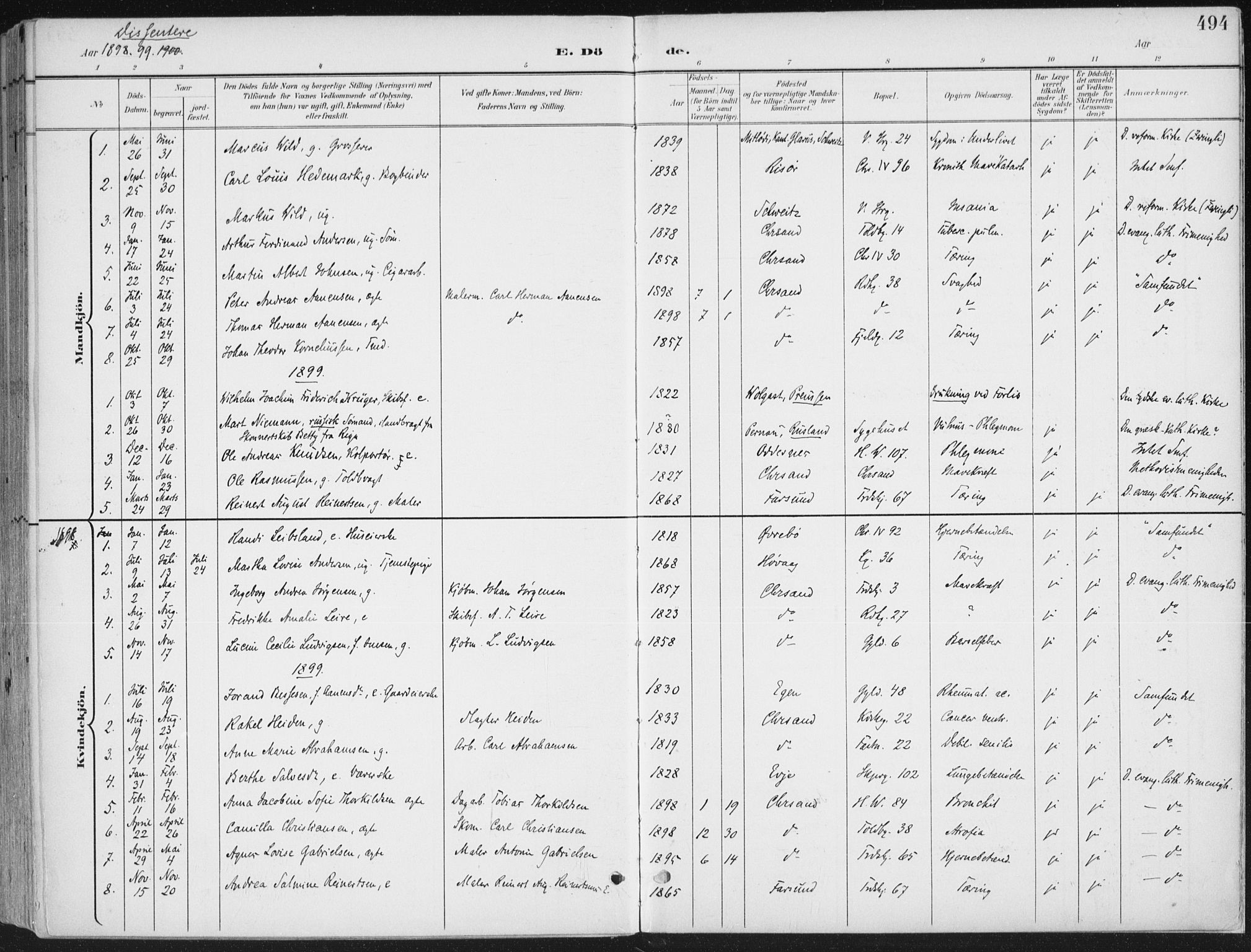 Kristiansand domprosti, SAK/1112-0006/F/Fa/L0021: Parish register (official) no. A 20, 1898-1908, p. 494