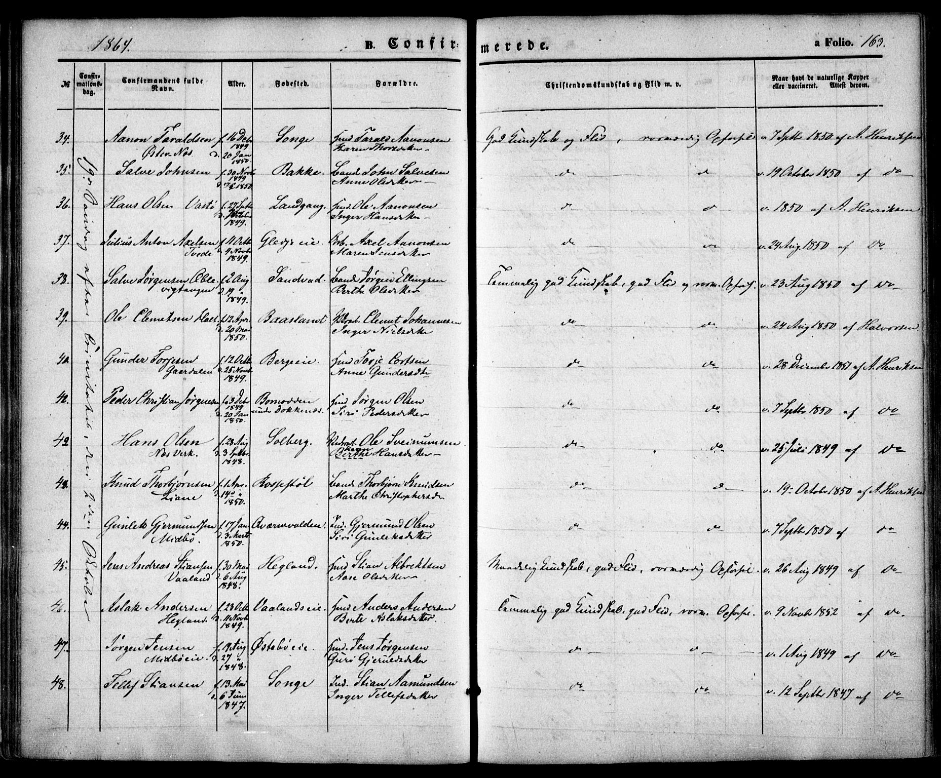 Holt sokneprestkontor, AV/SAK-1111-0021/F/Fa/L0009: Parish register (official) no. A 9, 1861-1871, p. 163