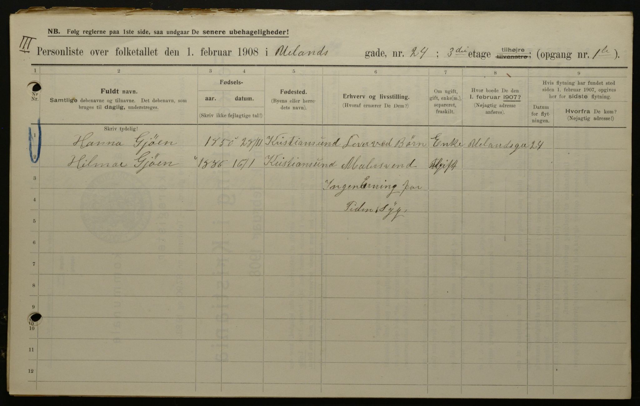 OBA, Municipal Census 1908 for Kristiania, 1908, p. 106590