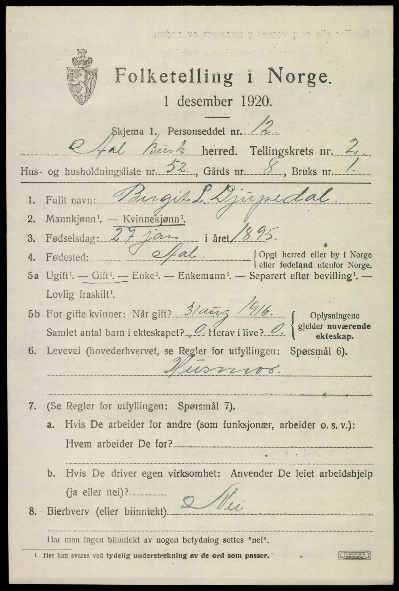 SAKO, 1920 census for Ål, 1920, p. 2372