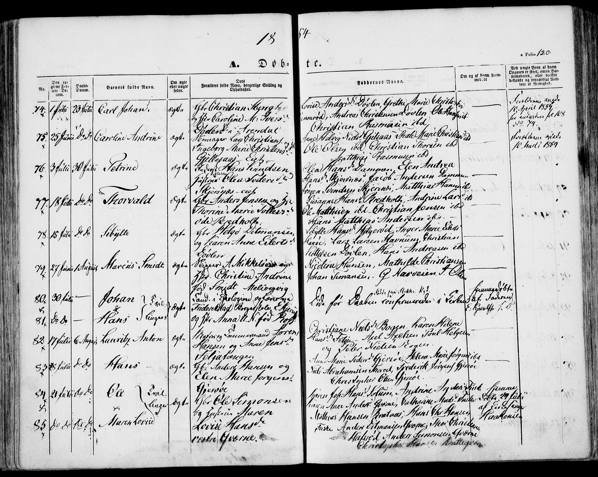 Stokke kirkebøker, AV/SAKO-A-320/F/Fa/L0007: Parish register (official) no. I 7, 1844-1857, p. 120