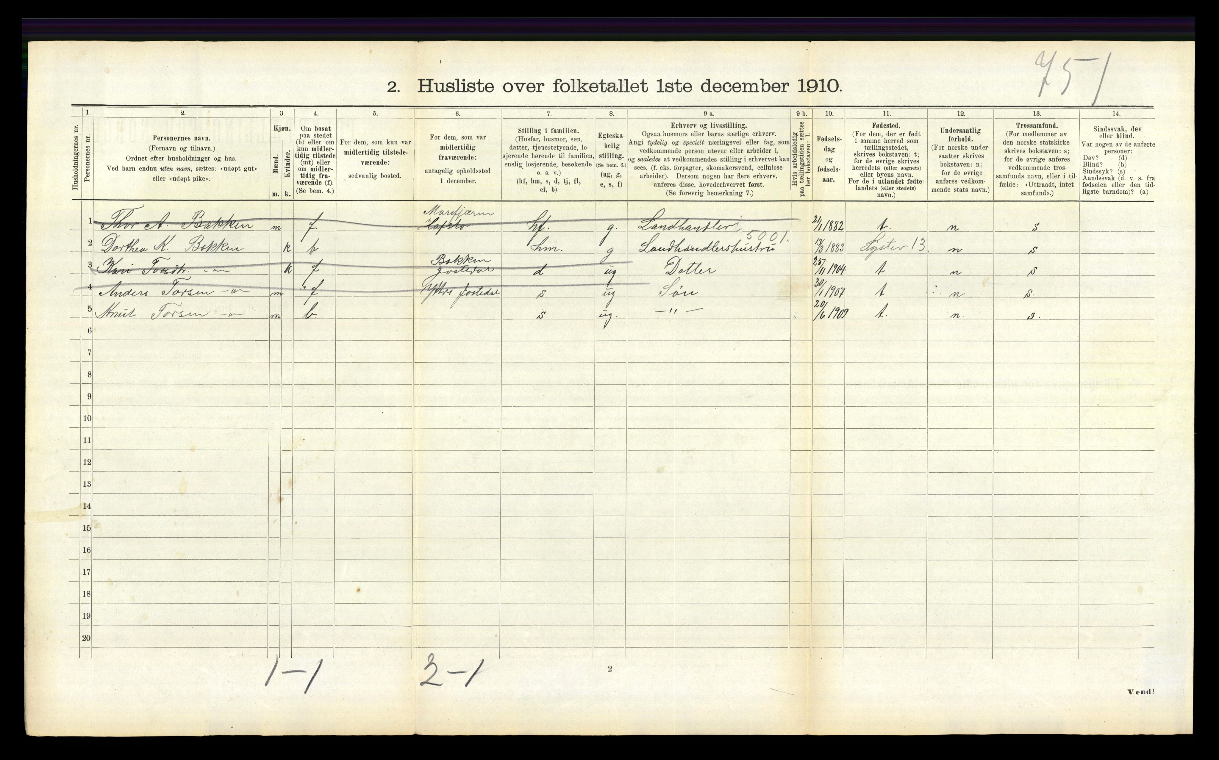 RA, 1910 census for Jostedal, 1910, p. 256