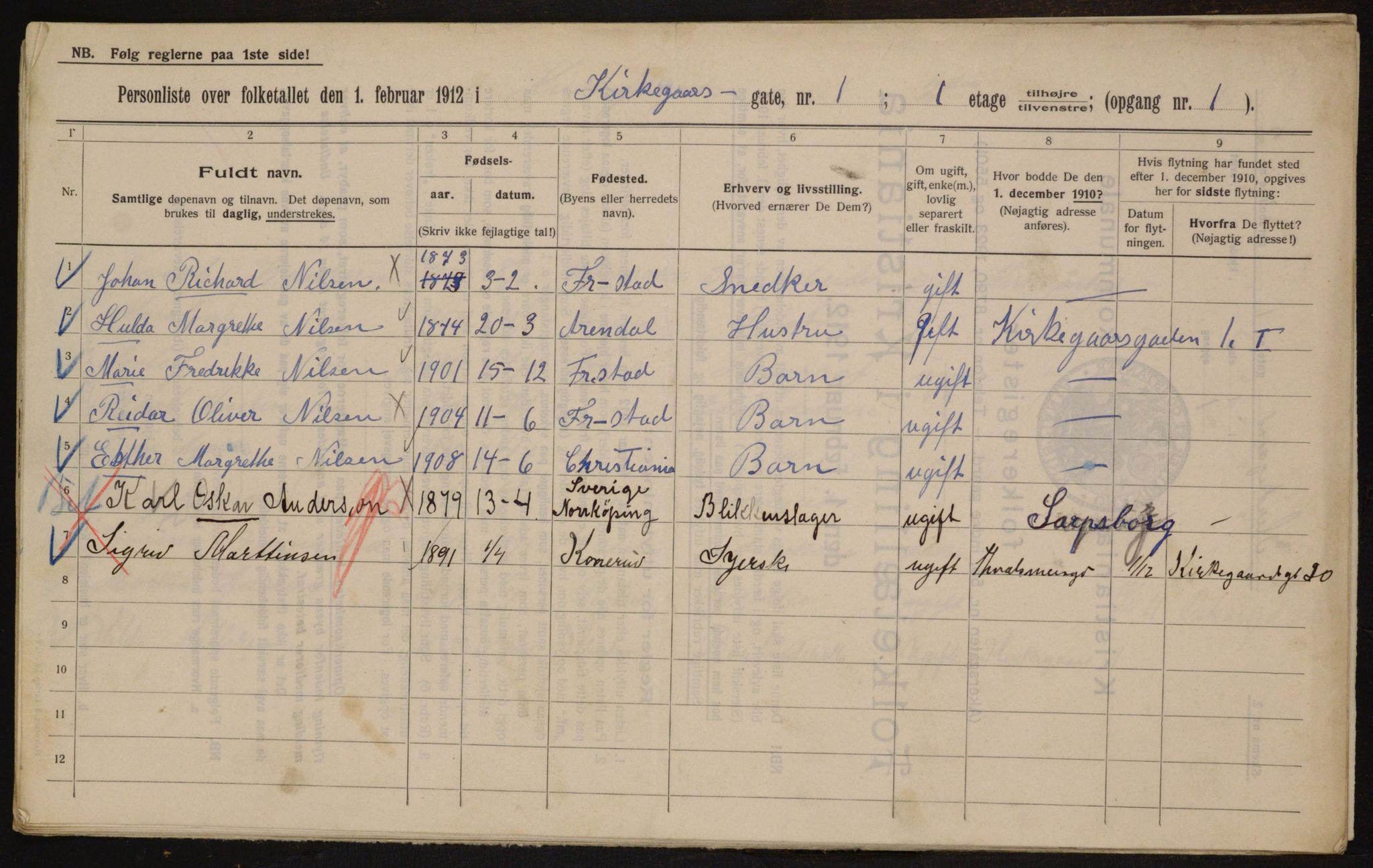 OBA, Municipal Census 1912 for Kristiania, 1912, p. 50278