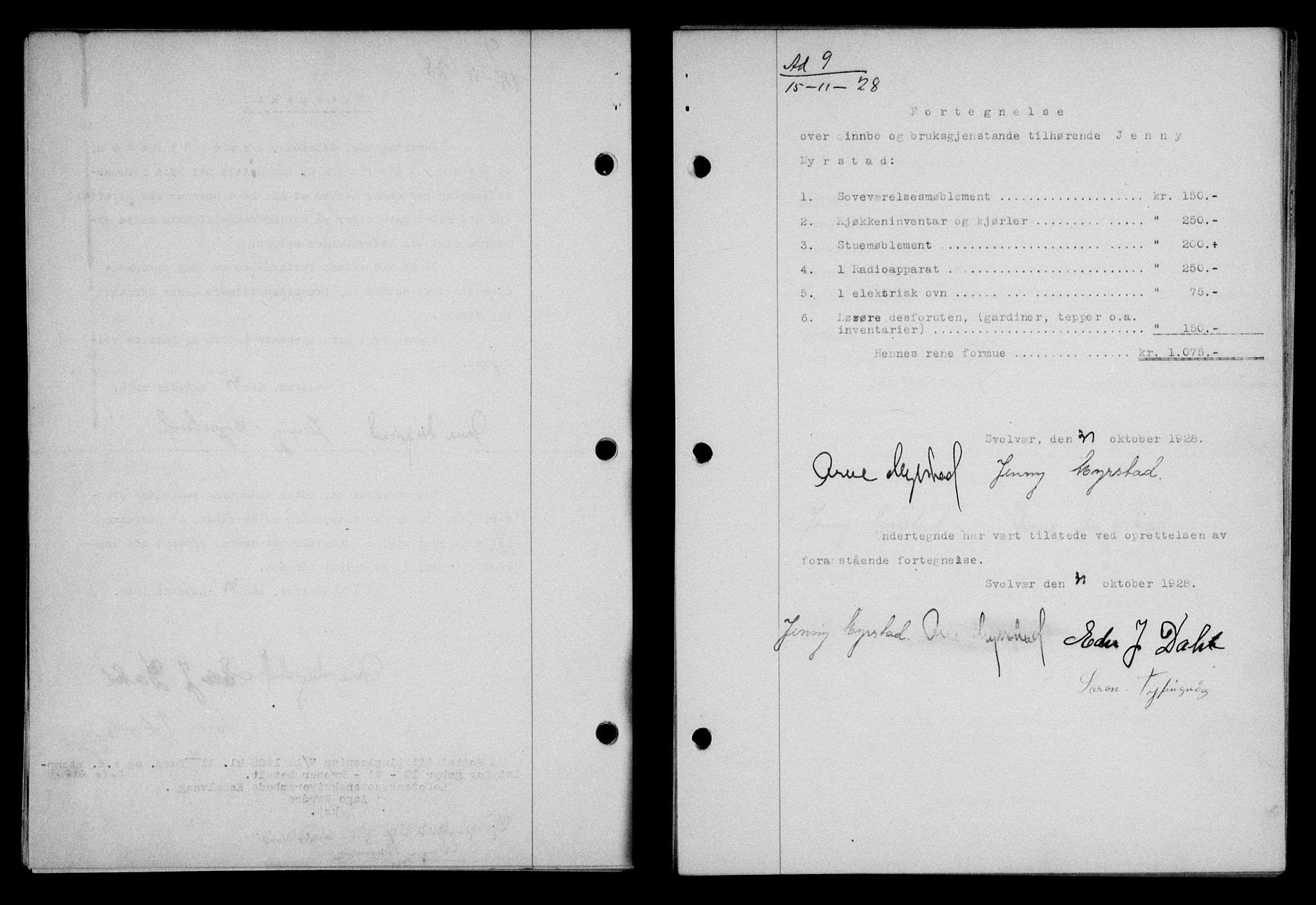 Lofoten sorenskriveri, SAT/A-0017/1/2/2C/L0018b: Mortgage book no. 18b, 1928-1928, Deed date: 15.11.1928