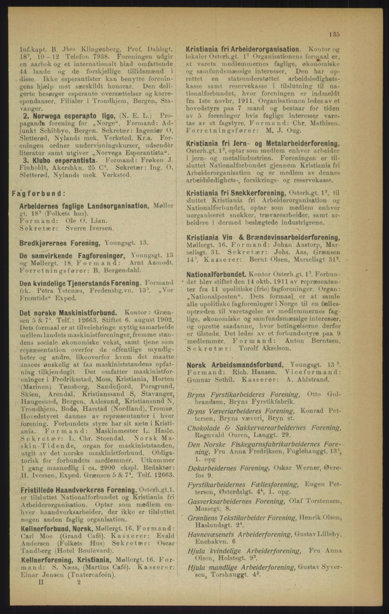 Kristiania/Oslo adressebok, PUBL/-, 1915, p. 135