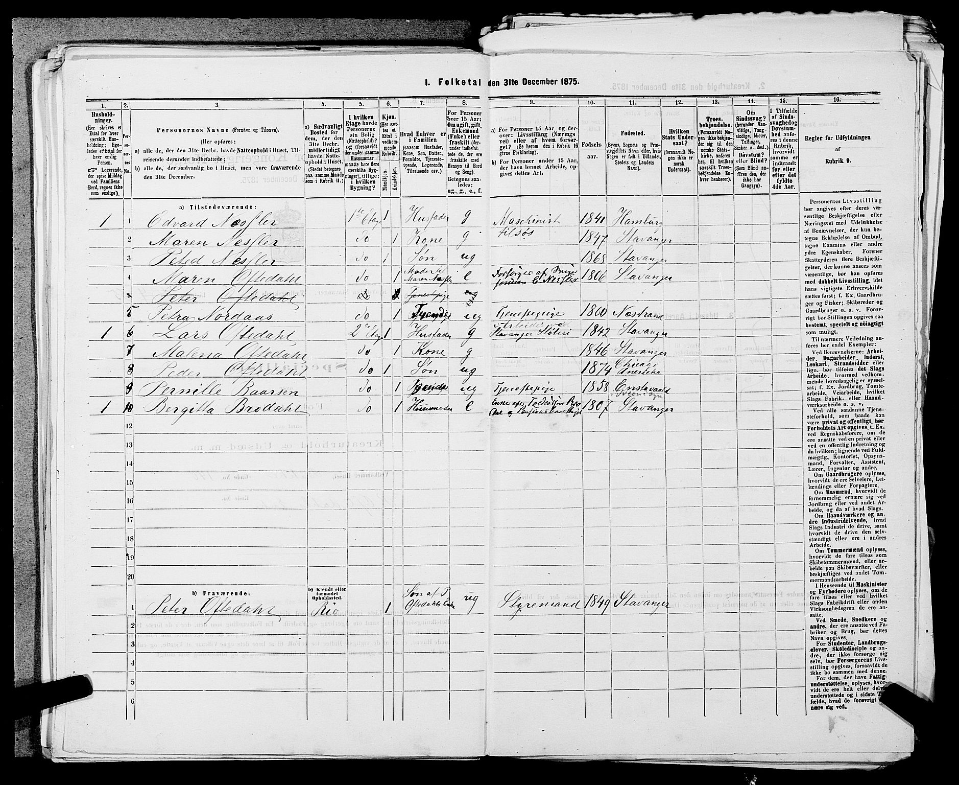 SAST, 1875 census for 1103 Stavanger, 1875, p. 1456