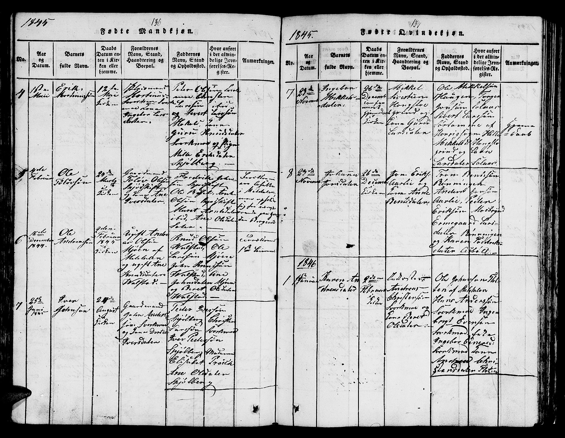 Ministerialprotokoller, klokkerbøker og fødselsregistre - Sør-Trøndelag, SAT/A-1456/671/L0842: Parish register (copy) no. 671C01, 1816-1867, p. 136-137