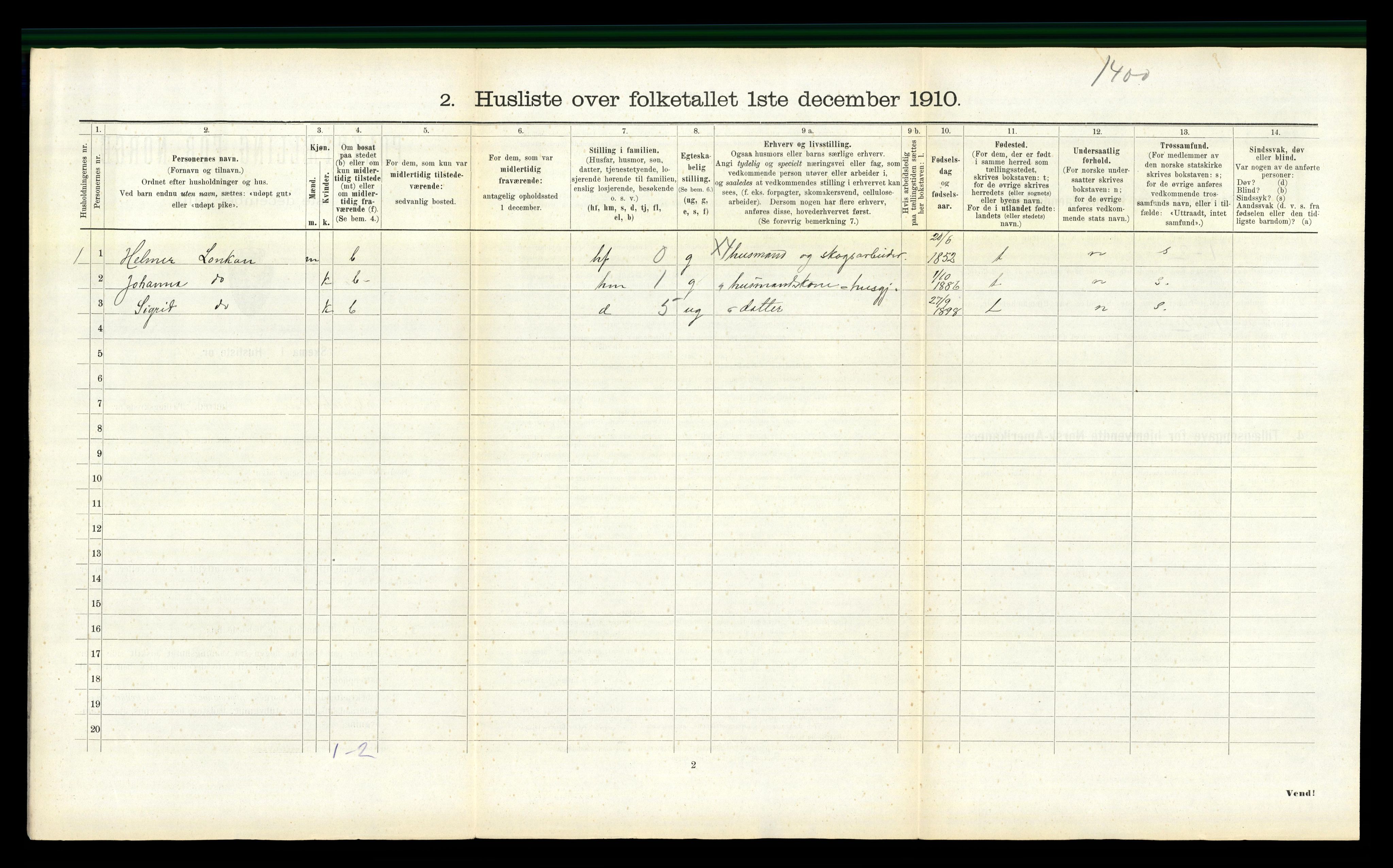 RA, 1910 census for Overhalla, 1910, p. 620