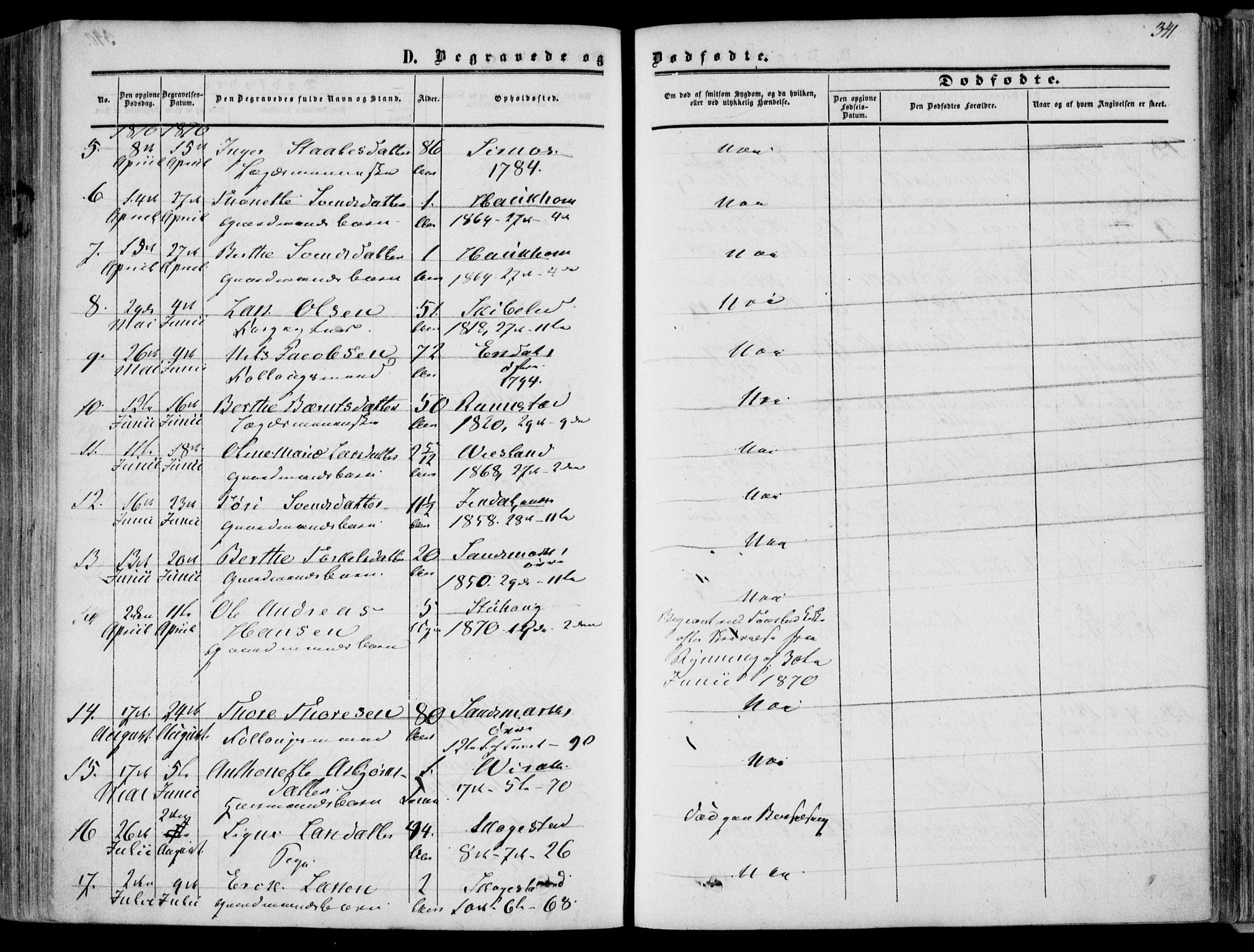 Bakke sokneprestkontor, AV/SAK-1111-0002/F/Fa/Faa/L0006: Parish register (official) no. A 6, 1855-1877, p. 341