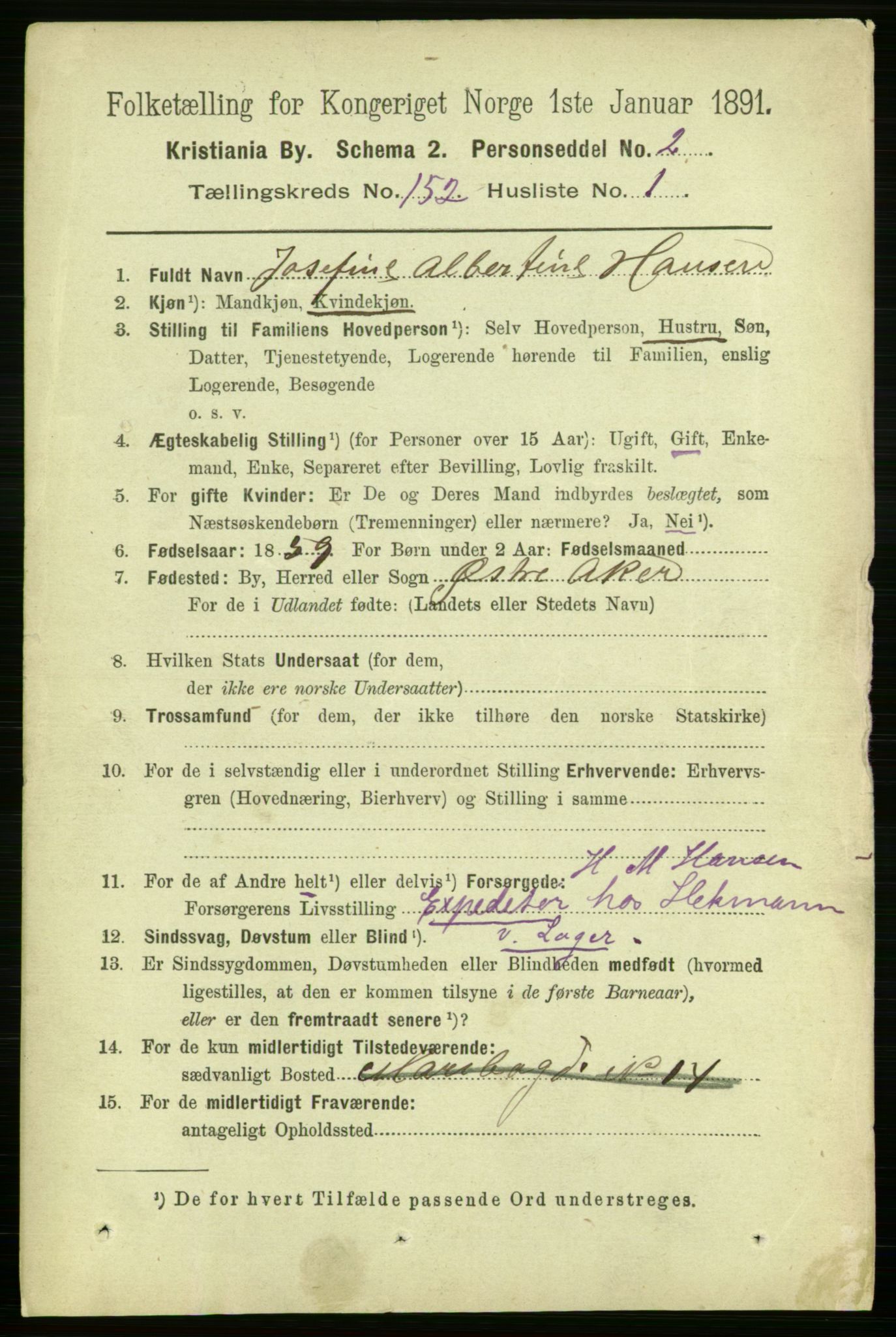 RA, 1891 census for 0301 Kristiania, 1891, p. 85182