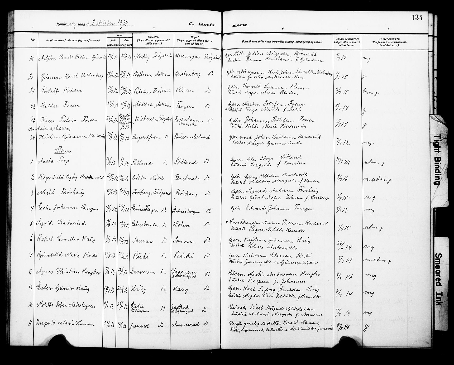Trøgstad prestekontor Kirkebøker, AV/SAO-A-10925/G/Ga/L0002: Parish register (copy) no. I 2, 1911-1929, p. 134