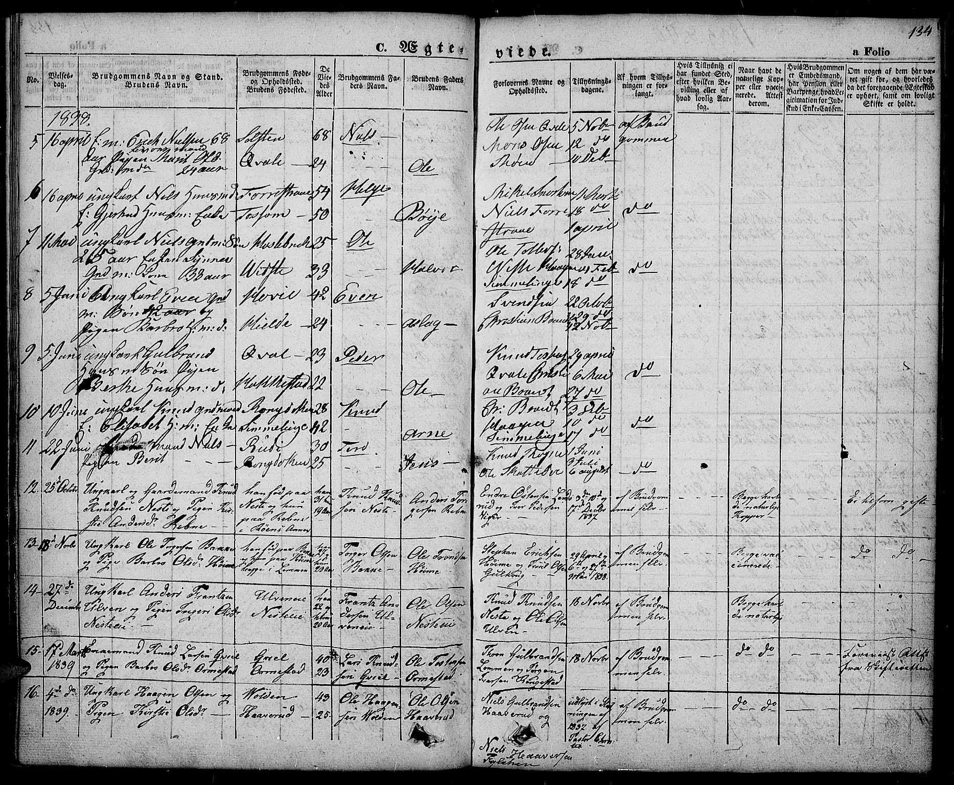 Slidre prestekontor, SAH/PREST-134/H/Ha/Haa/L0003: Parish register (official) no. 3, 1831-1843, p. 134