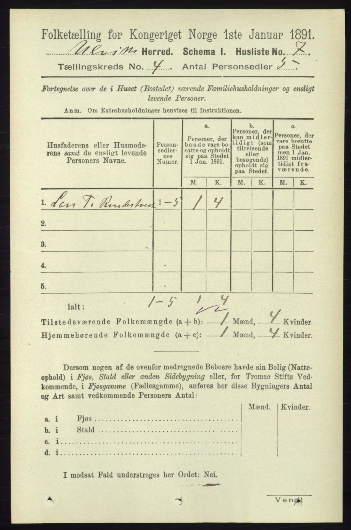 RA, 1891 census for 1233 Ulvik, 1891, p. 437