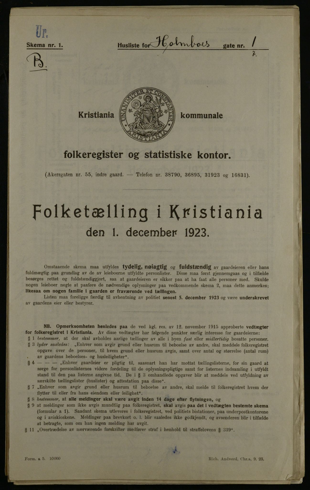 OBA, Municipal Census 1923 for Kristiania, 1923, p. 45581