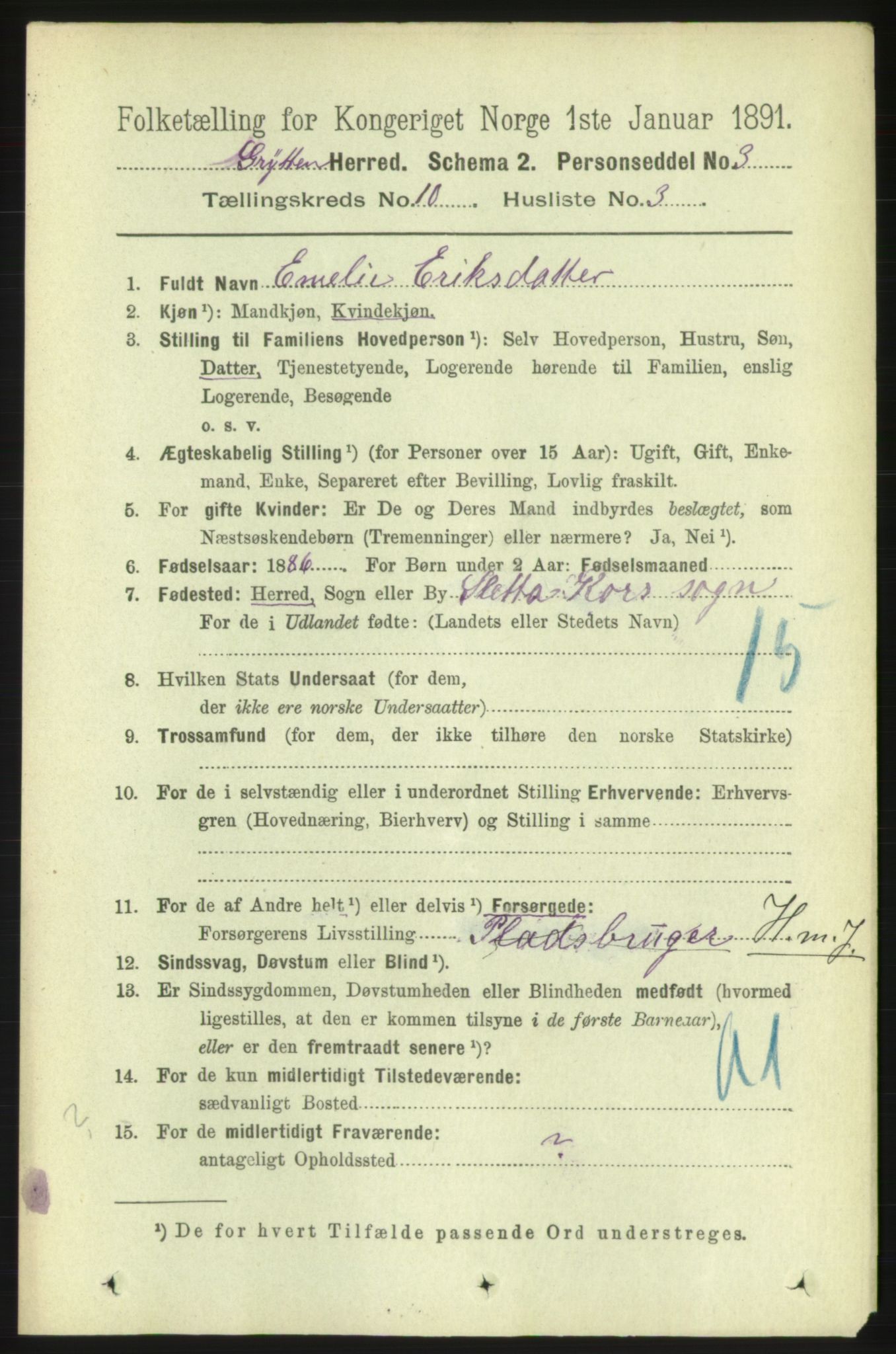 RA, 1891 census for 1539 Grytten, 1891, p. 3637