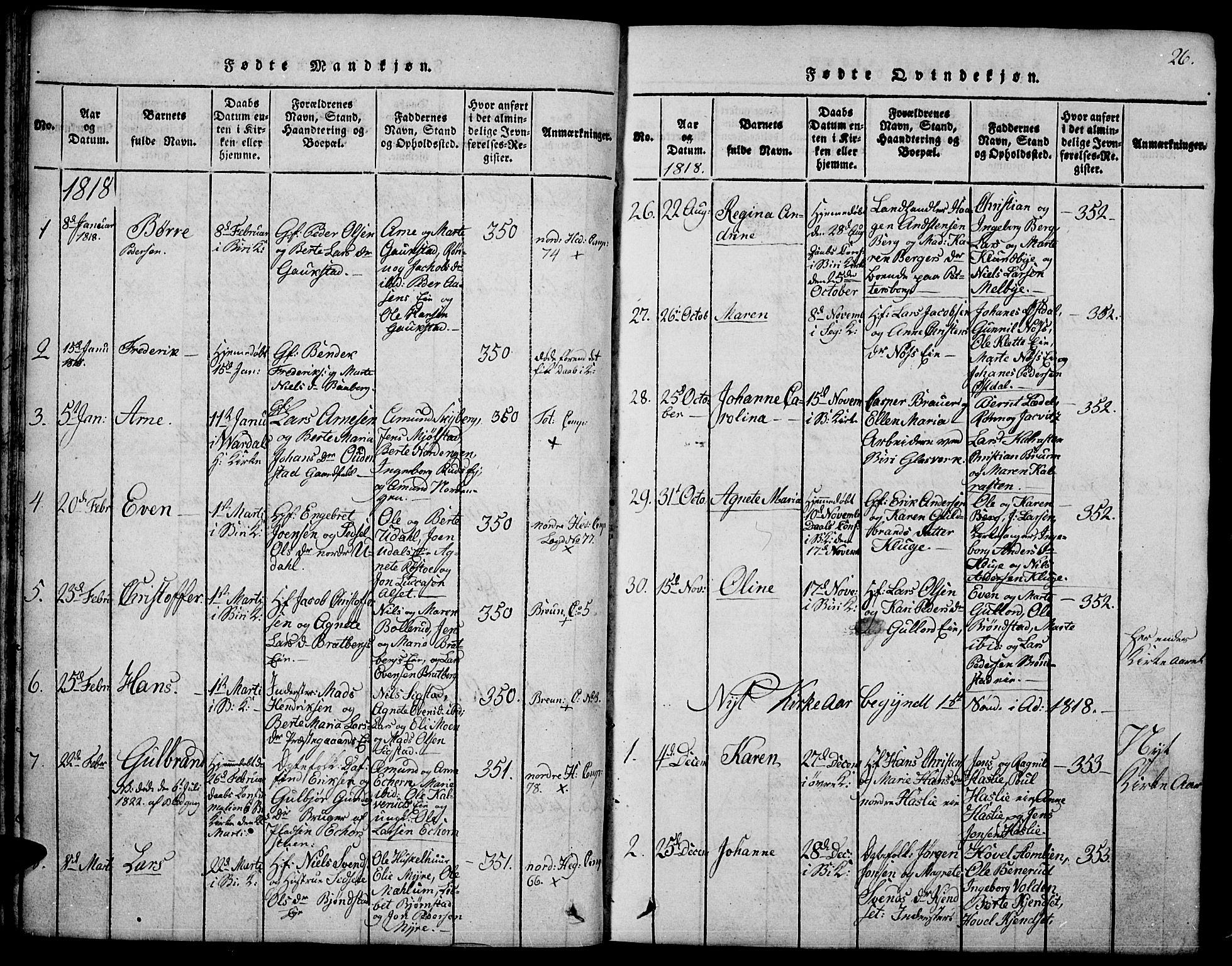 Biri prestekontor, SAH/PREST-096/H/Ha/Hab/L0001: Parish register (copy) no. 1, 1814-1828, p. 26