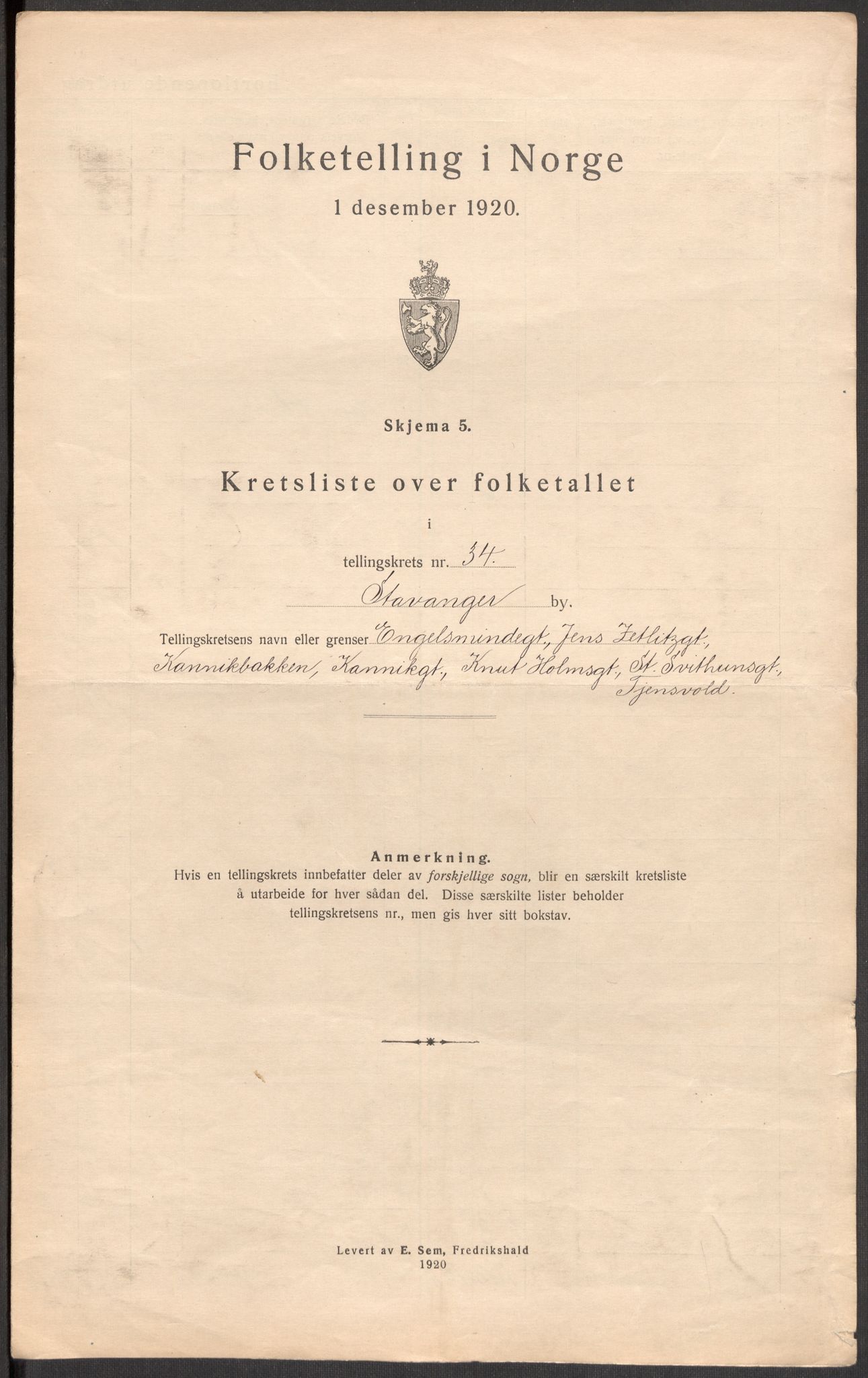 SAST, 1920 census for Stavanger, 1920, p. 107