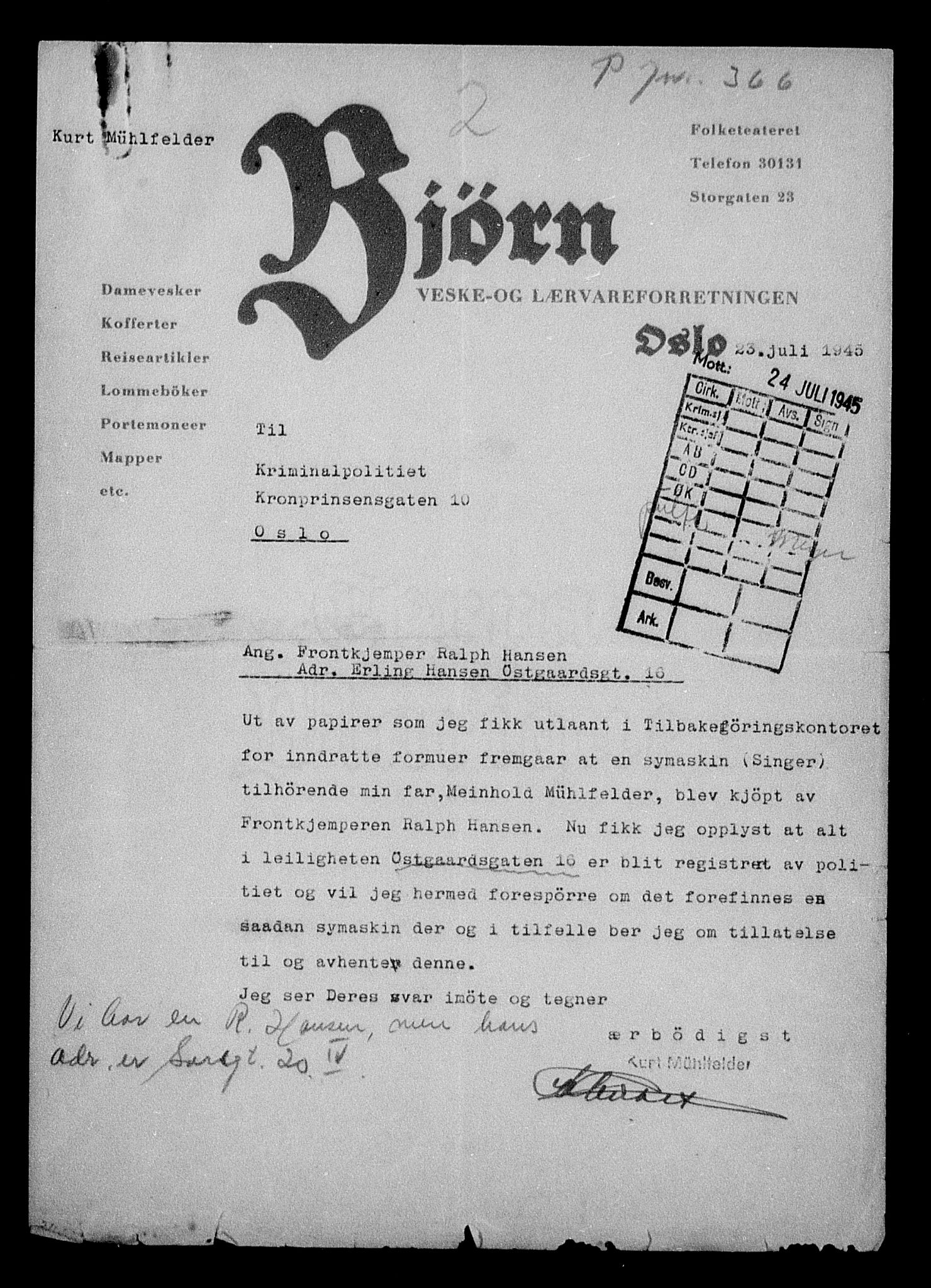 Justisdepartementet, Tilbakeføringskontoret for inndratte formuer, AV/RA-S-1564/H/Hc/Hcc/L0966: --, 1945-1947, p. 606